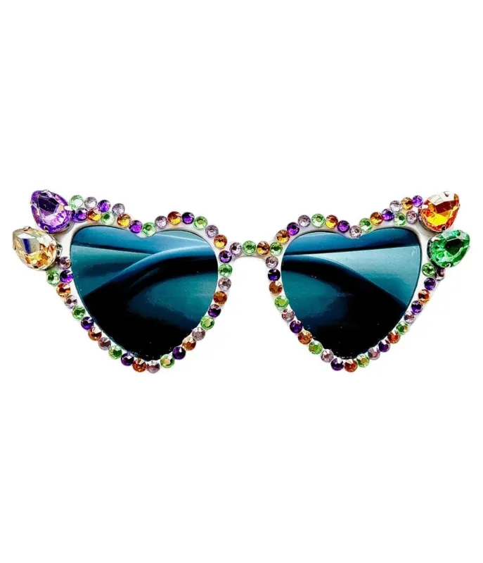 Mardi Gras Pastel Gemstone Heart-Shaped Sunglasses made by Unique Vintage