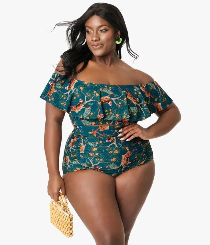 Unique Vintage Plus Size Green Tiger Print Monroe Swim Bottom sold by Unique Vintage