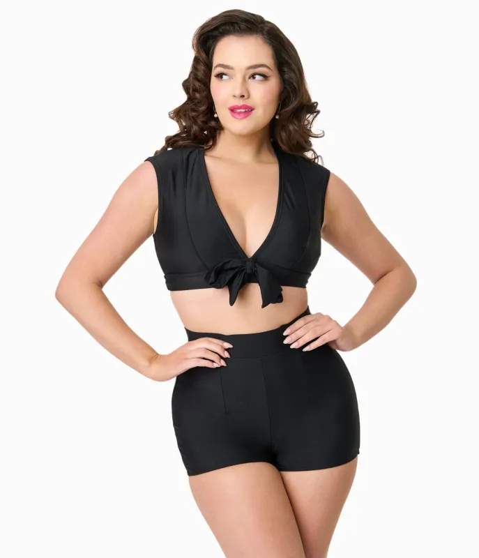 Unique Vintage Black Bow Swim Top sold by Unique Vintage