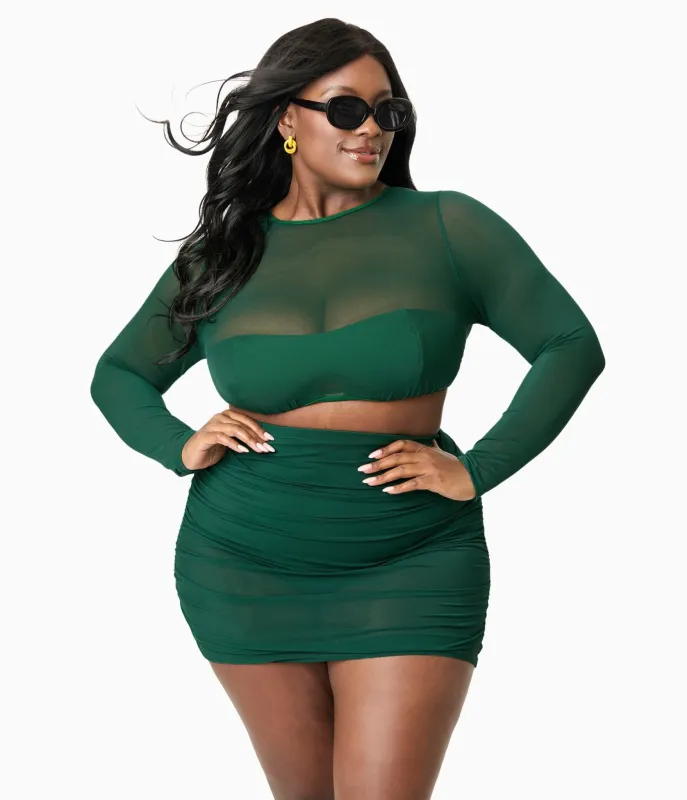Unique Vintage Plus Size Green Shirred Skirt Swim Bottom sold by Unique Vintage