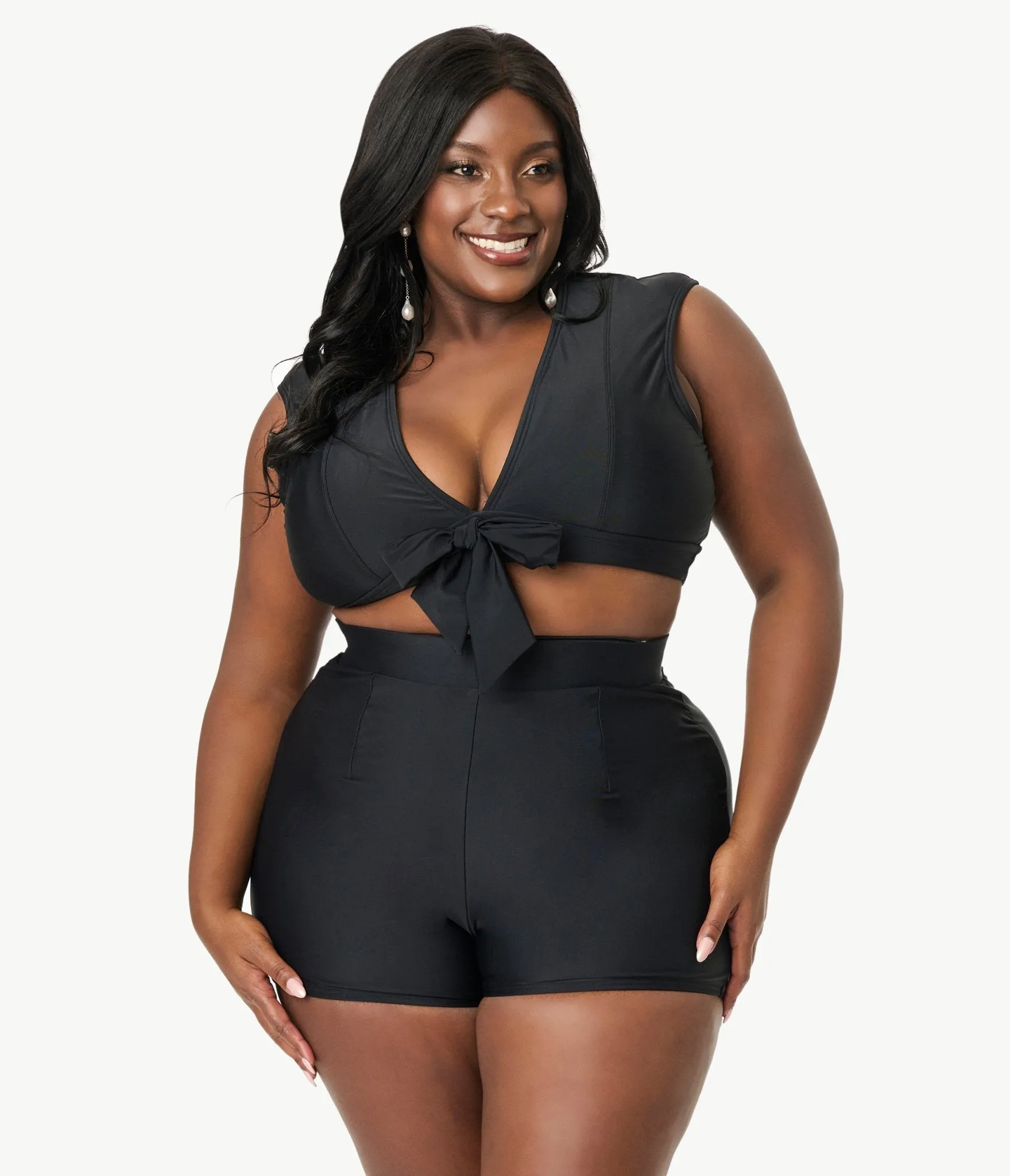 Unique Vintage Plus Size Black High Waist Swim Shorts sold by Unique Vintage