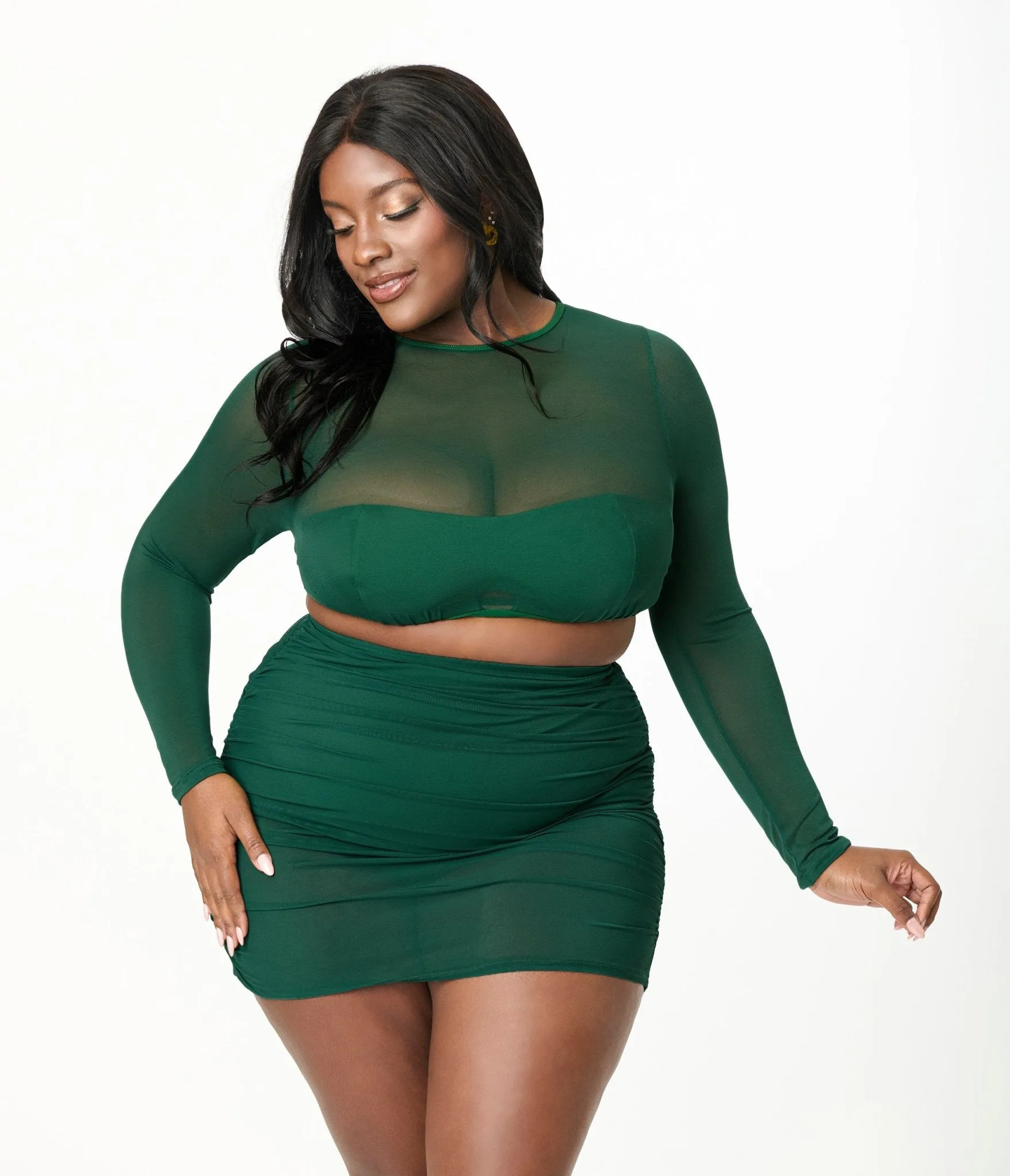 Unique Vintage Plus Size Green Mesh Long Sleeve Swim Top sold by Unique Vintage product image thumbnail 3