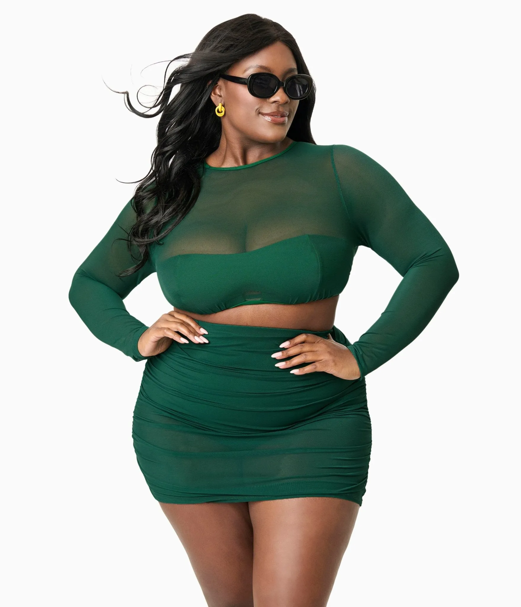 Unique Vintage Plus Size Green Mesh Long Sleeve Swim Top sold by Unique Vintage