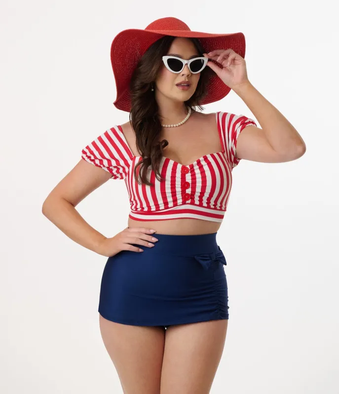 Pinky Pinups Red & White Stripe Swim Top sold by Unique Vintage