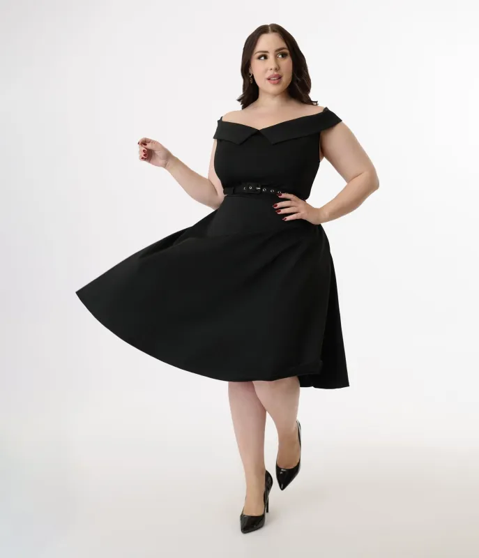 Unique Vintage Plus Size 1950s Black Off the Shoulder Swing Dress sold by Unique Vintage