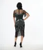 Unique Vintage Black & Teal Peacock Beaded Nadine Fringe Flapper Dress sold by Unique Vintage
