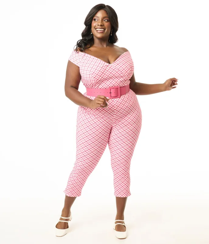 Unique Vintage Plus Size 1950s Pink & White Gingham Rachelle Capri Pants sold by Unique Vintage
