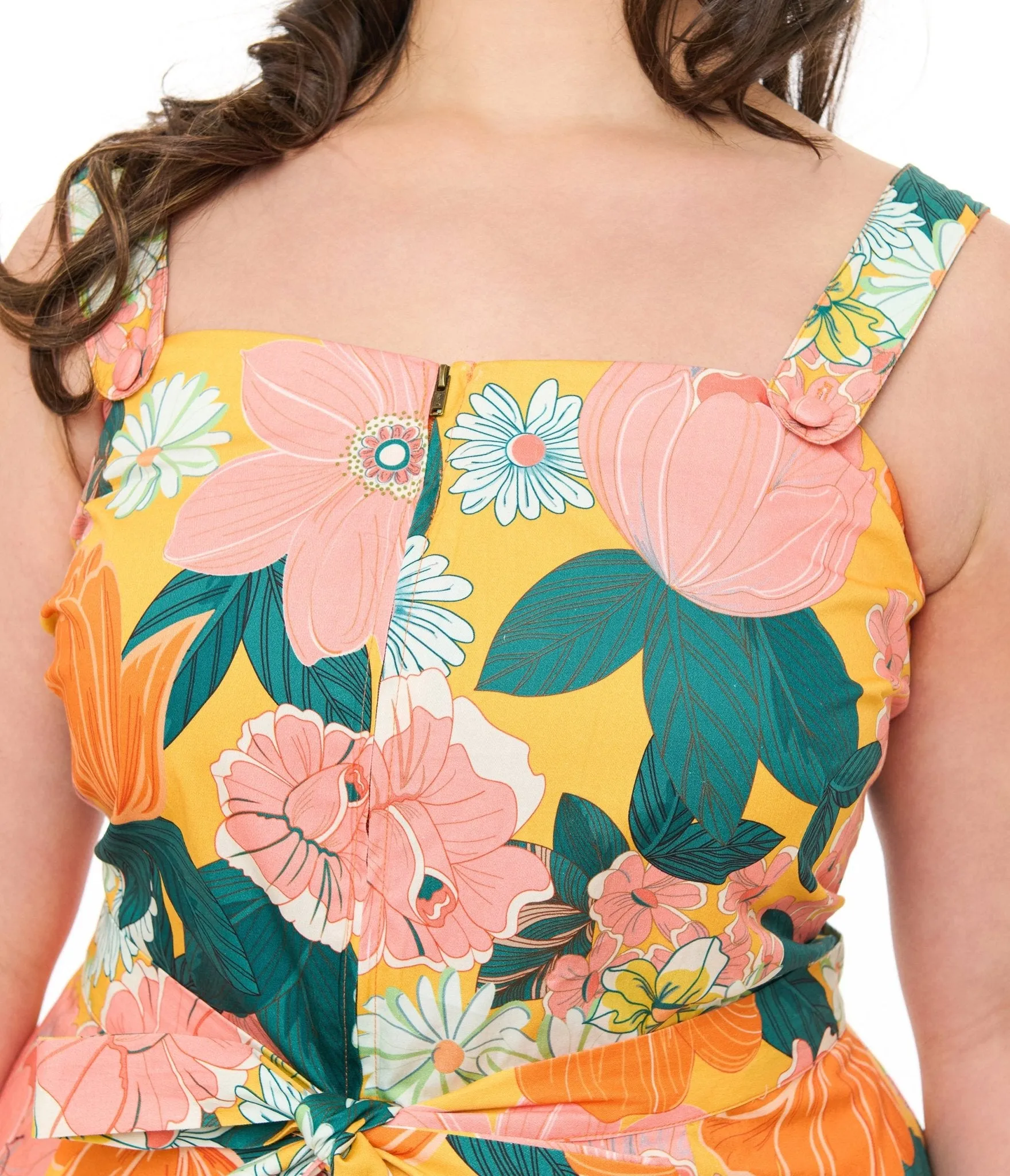 Smak Parlour Plus Size 1960s Yellow Floral Sweet & Sassy Skirted Cotton Romper sold by Unique Vintage product image thumbnail 2