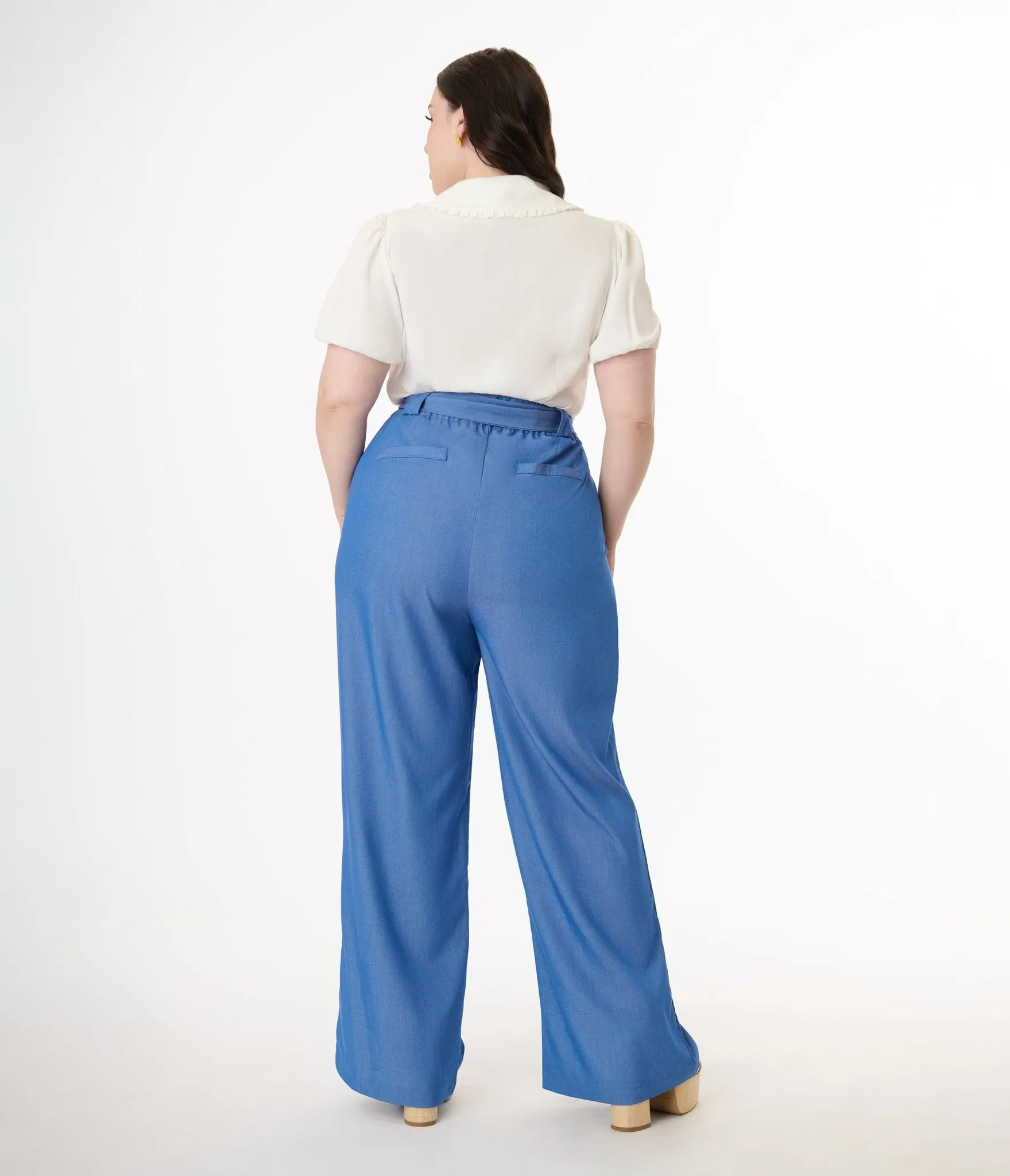 Unique Vintage Plus Size 1950s Blue Chambray Wide Leg Trousers sold by Unique Vintage product image thumbnail 3