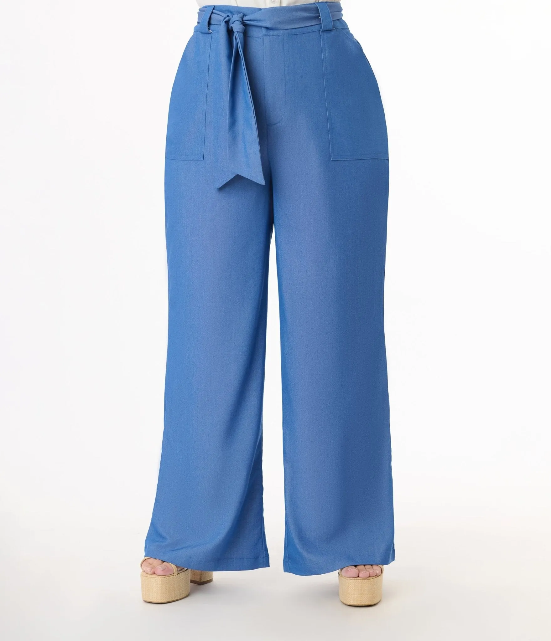 Unique Vintage Plus Size 1950s Blue Chambray Wide Leg Trousers sold by Unique Vintage product image thumbnail 2