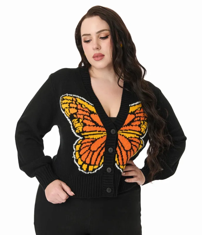 Smak Parlour Plus Size 1960s Black Monarch Butterfly Cardigan sold by Unique Vintage