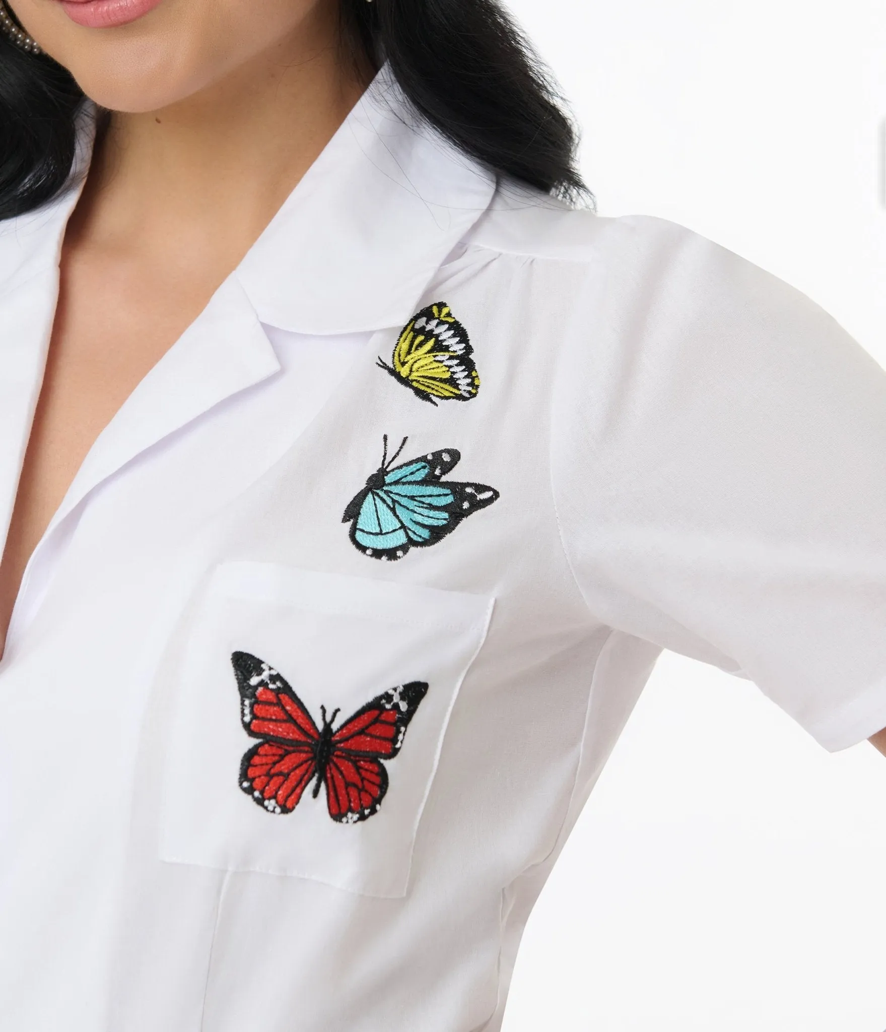Unique Vintage 1960s White Flying Butterflies Cotton Blouse sold by Unique Vintage product image thumbnail 2