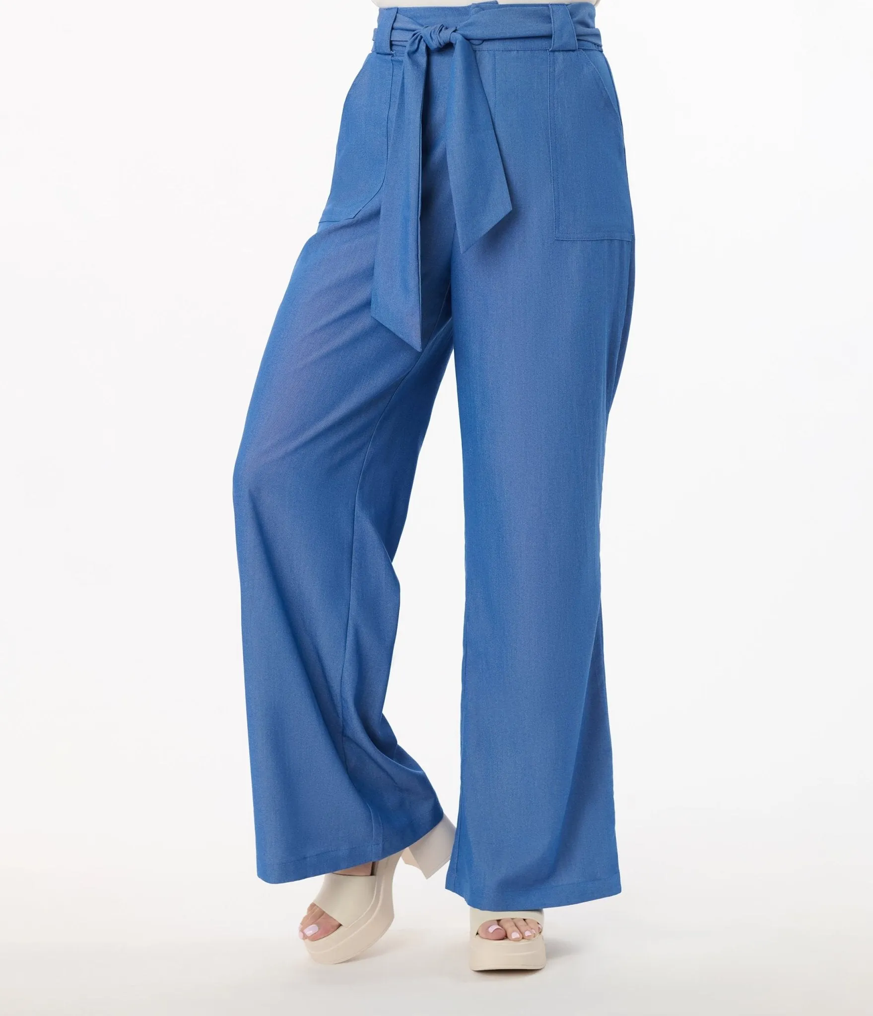 Unique Vintage 1950s Blue Chambray Wide Leg Trousers sold by Unique Vintage product image thumbnail 2