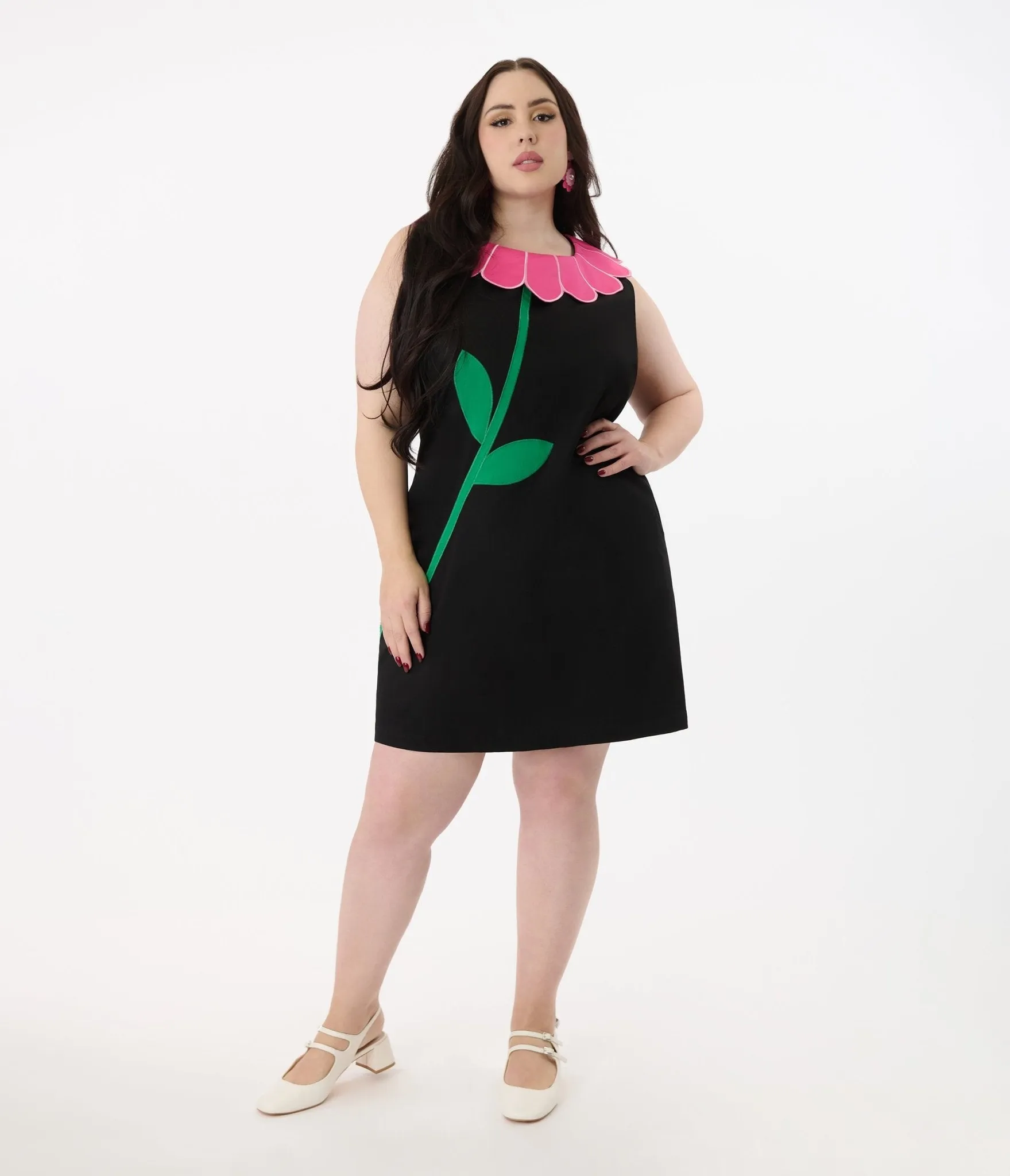 Smak Parlour Plus Size Black & Pink Petal Collar Cotton Shift Dress sold by Unique Vintage