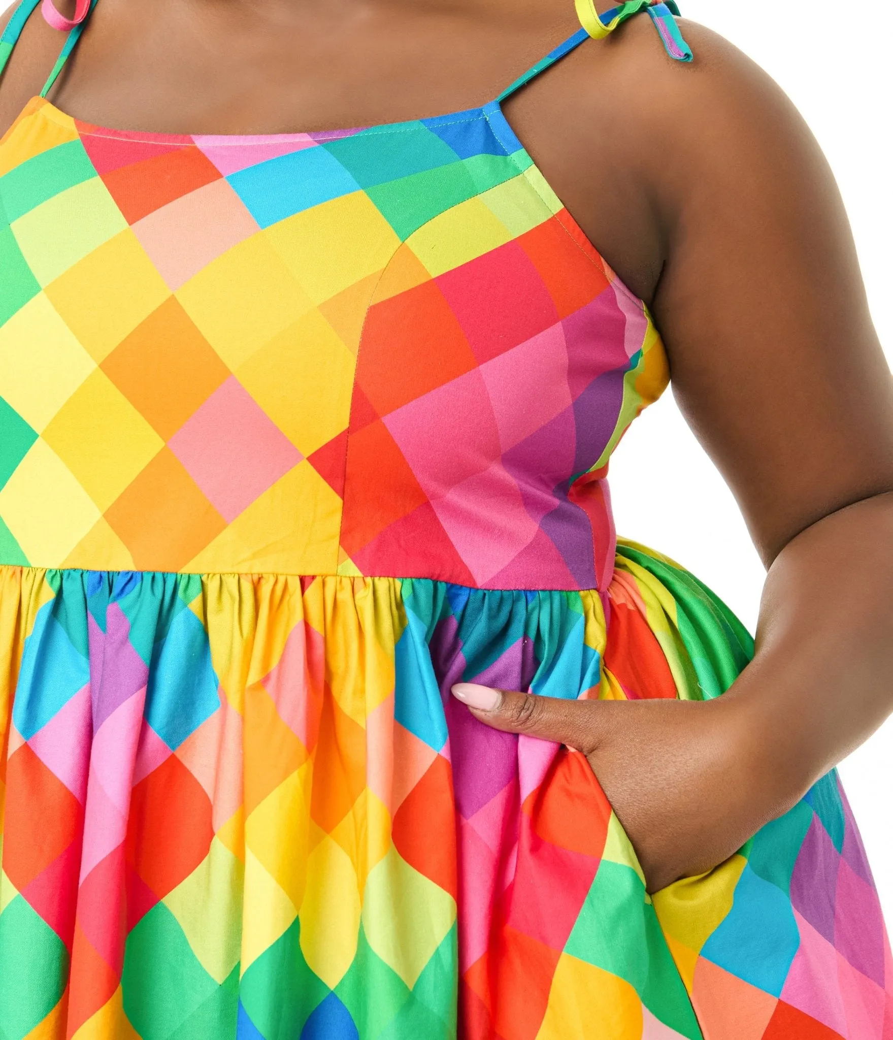 Unique Vintage Plus Size 1950s Rainbow Chevron Cotton Bobbie Swing Dress sold by Unique Vintage product image thumbnail 3