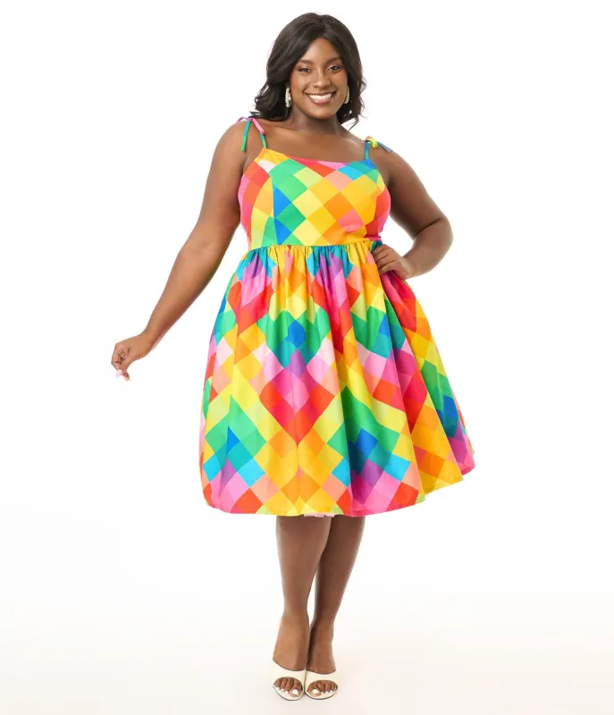 Unique Vintage Plus Size 1950s Rainbow Chevron Cotton Bobbie Swing Dress sold by Unique Vintage