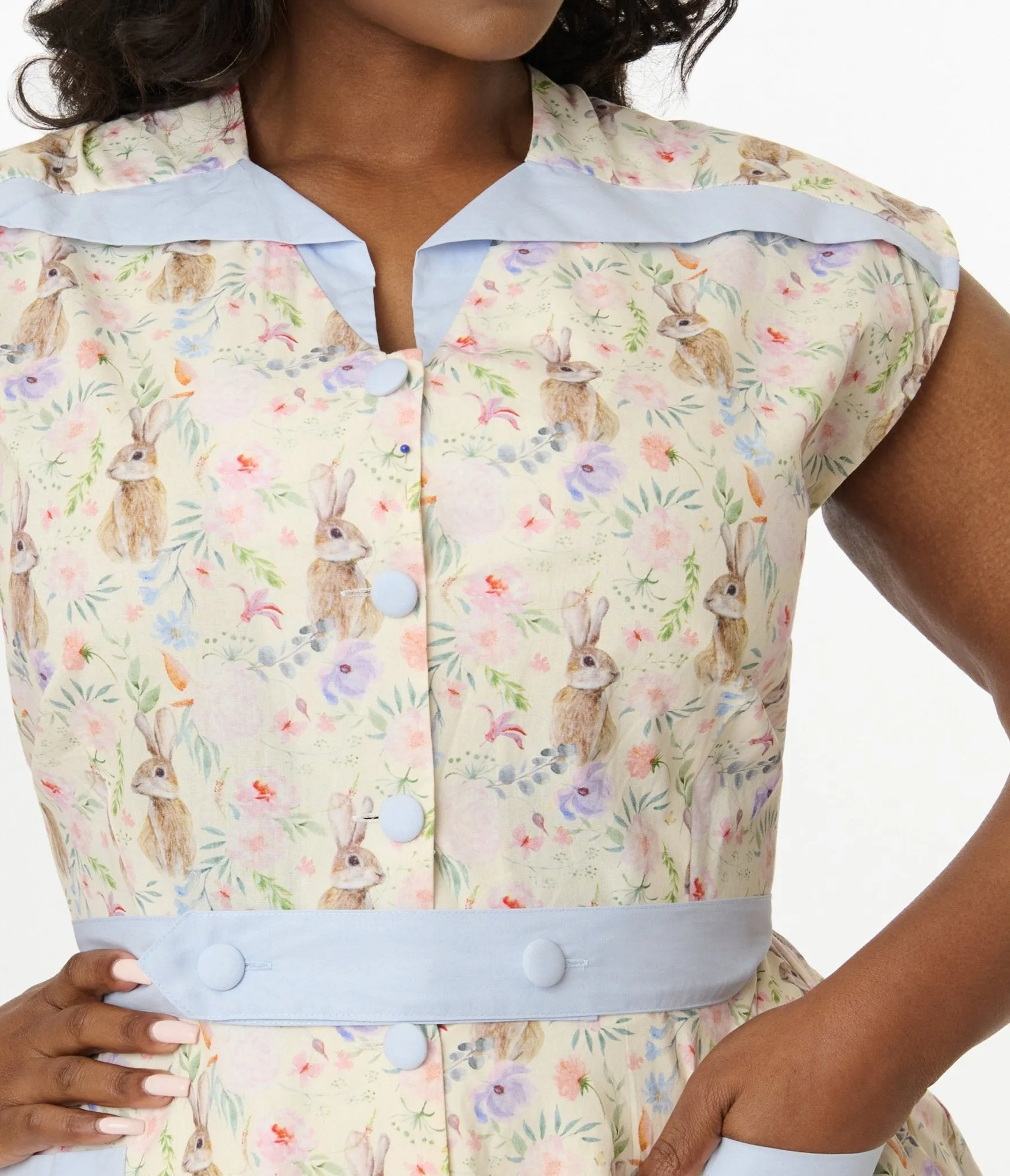 Unique Vintage Plus Size 1950s Cream & Light Blue Bunny Rabbit Print Hedda Swing Dress sold by Unique Vintage product image thumbnail 3