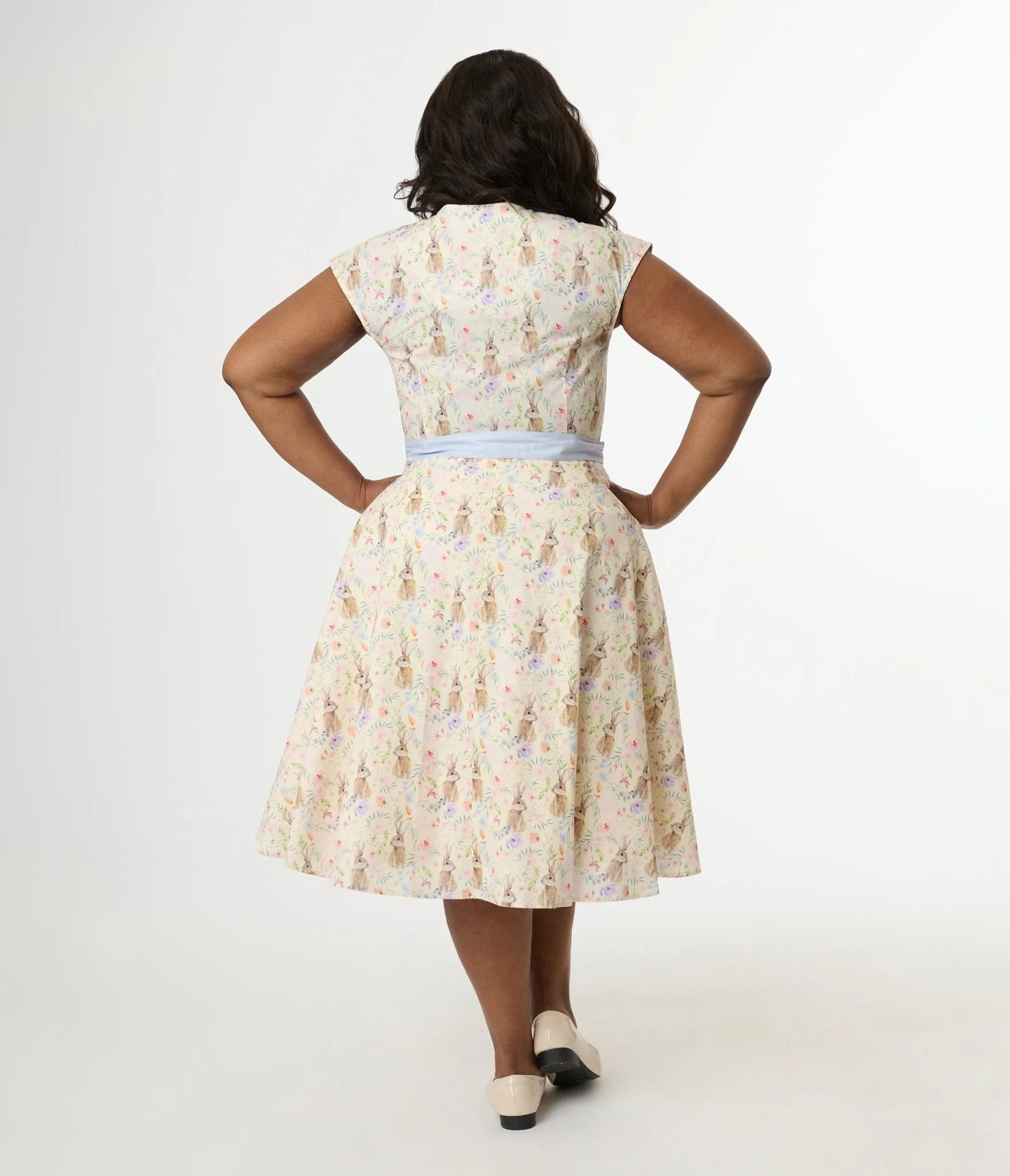Unique Vintage Plus Size 1950s Cream & Light Blue Bunny Rabbit Print Hedda Swing Dress sold by Unique Vintage product image thumbnail 2