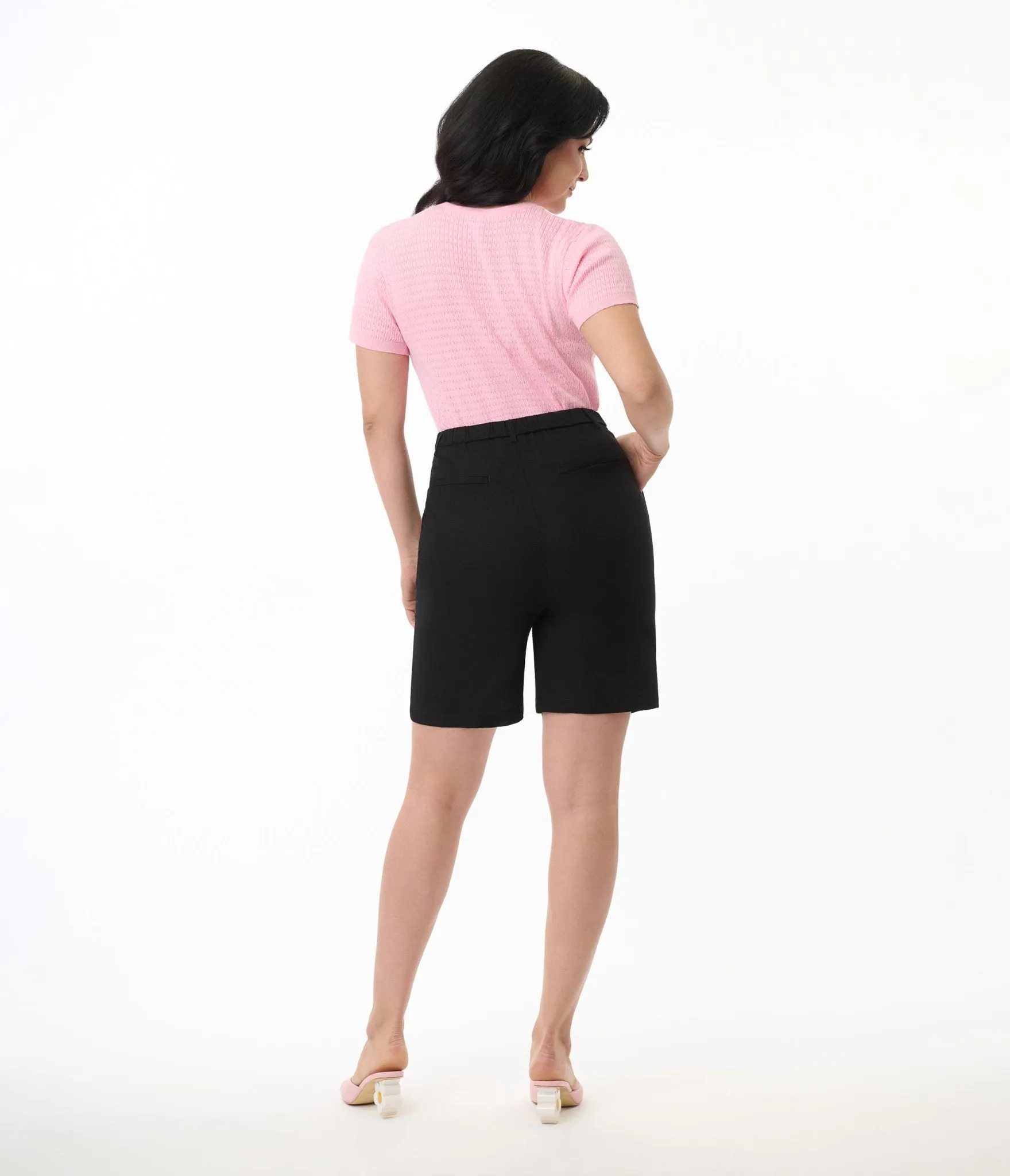 Black Linen Bermuda Shorts sold by Unique Vintage product image thumbnail 3