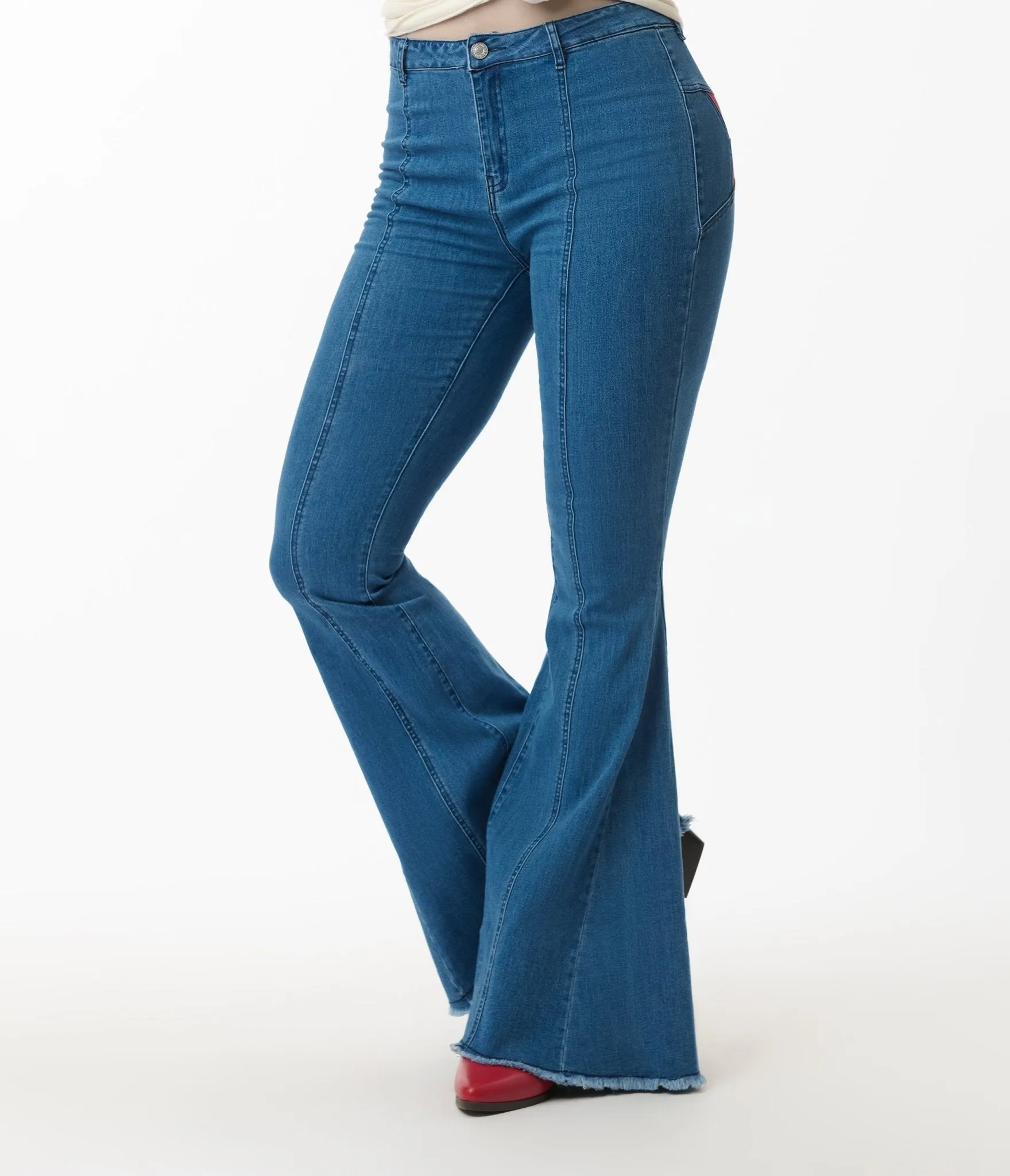Denim & Red Suede Stars Flare Jeans sold by Unique Vintage product image thumbnail 3