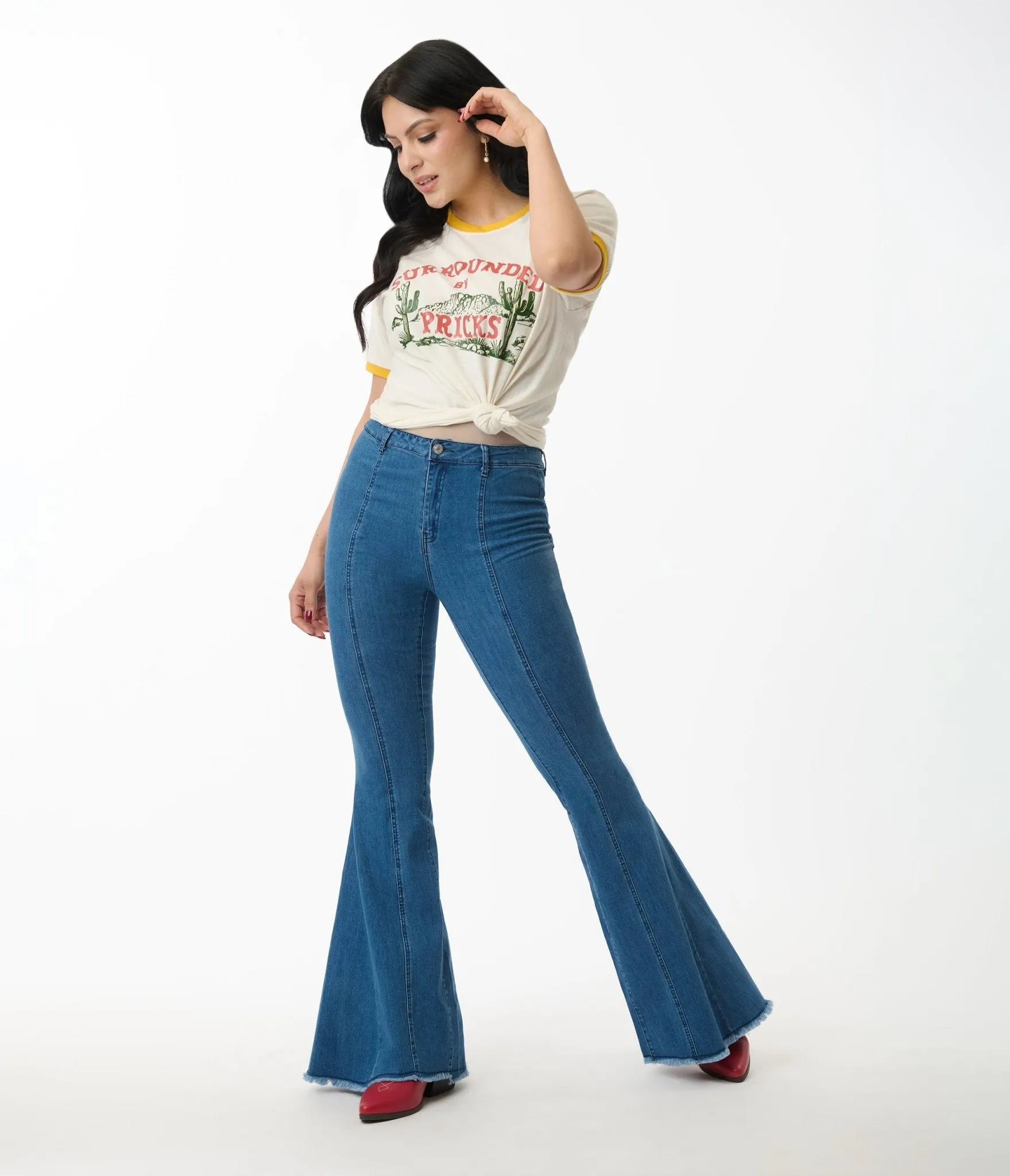 Denim & Red Suede Stars Flare Jeans sold by Unique Vintage product image thumbnail 4