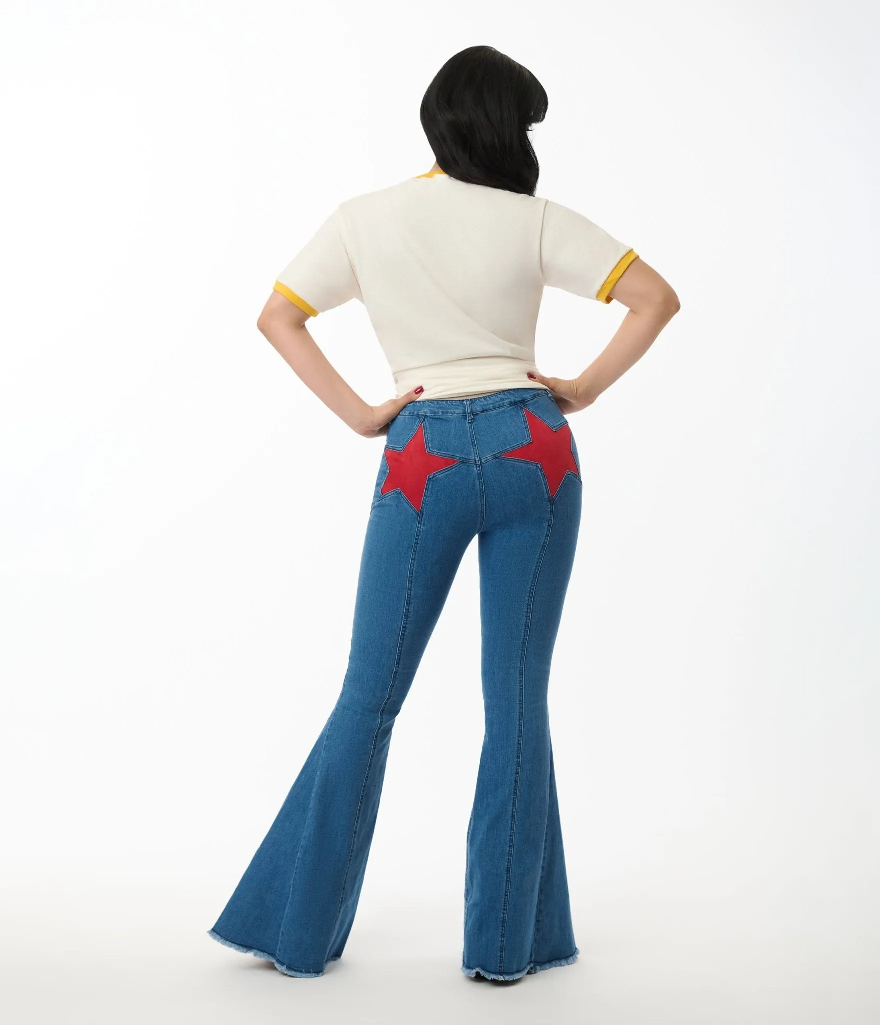 Denim & Red Suede Stars Flare Jeans sold by Unique Vintage product image thumbnail 2