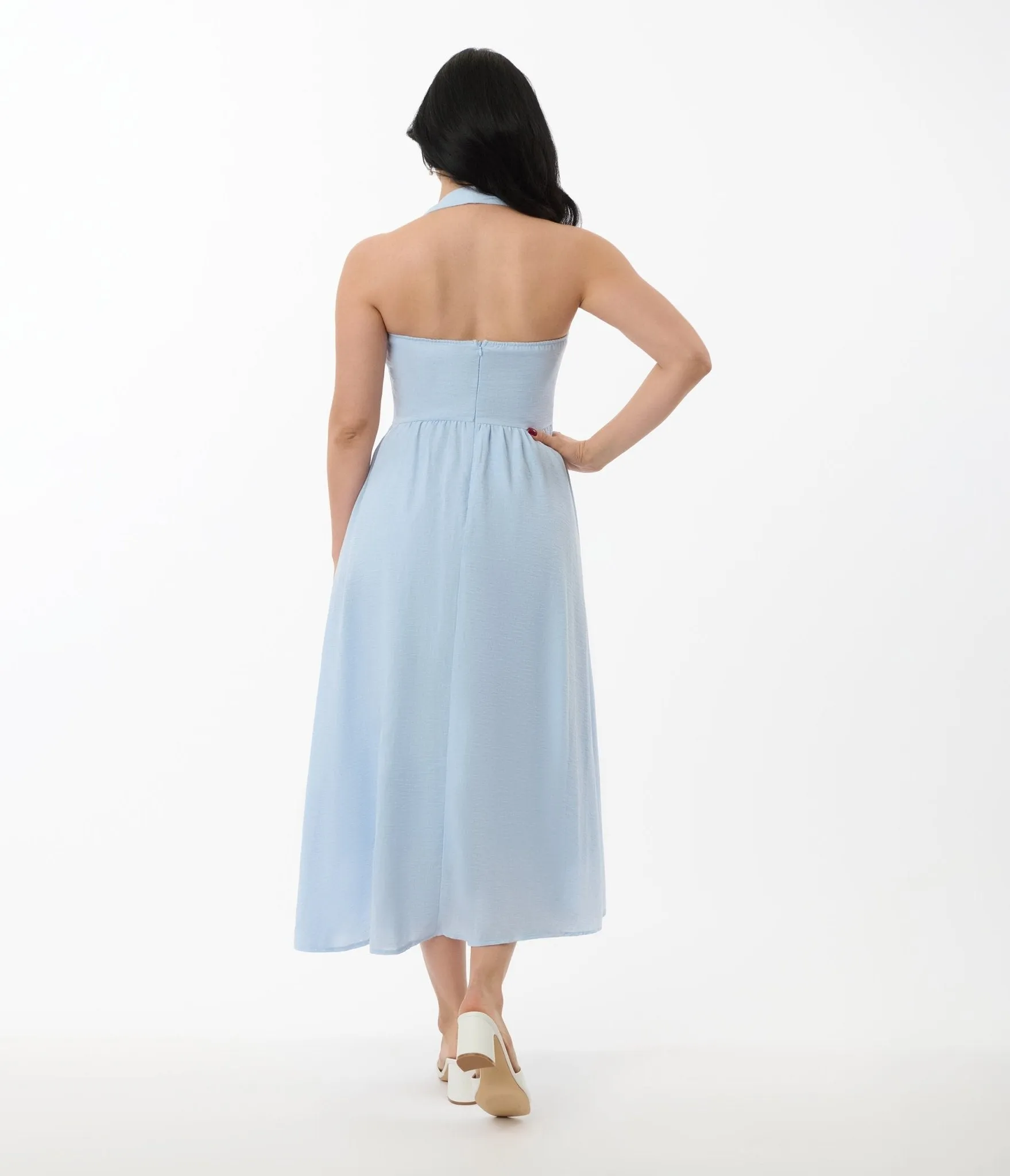 Light Blue Halter A-Line Midi Dress sold by Unique Vintage product image thumbnail 2