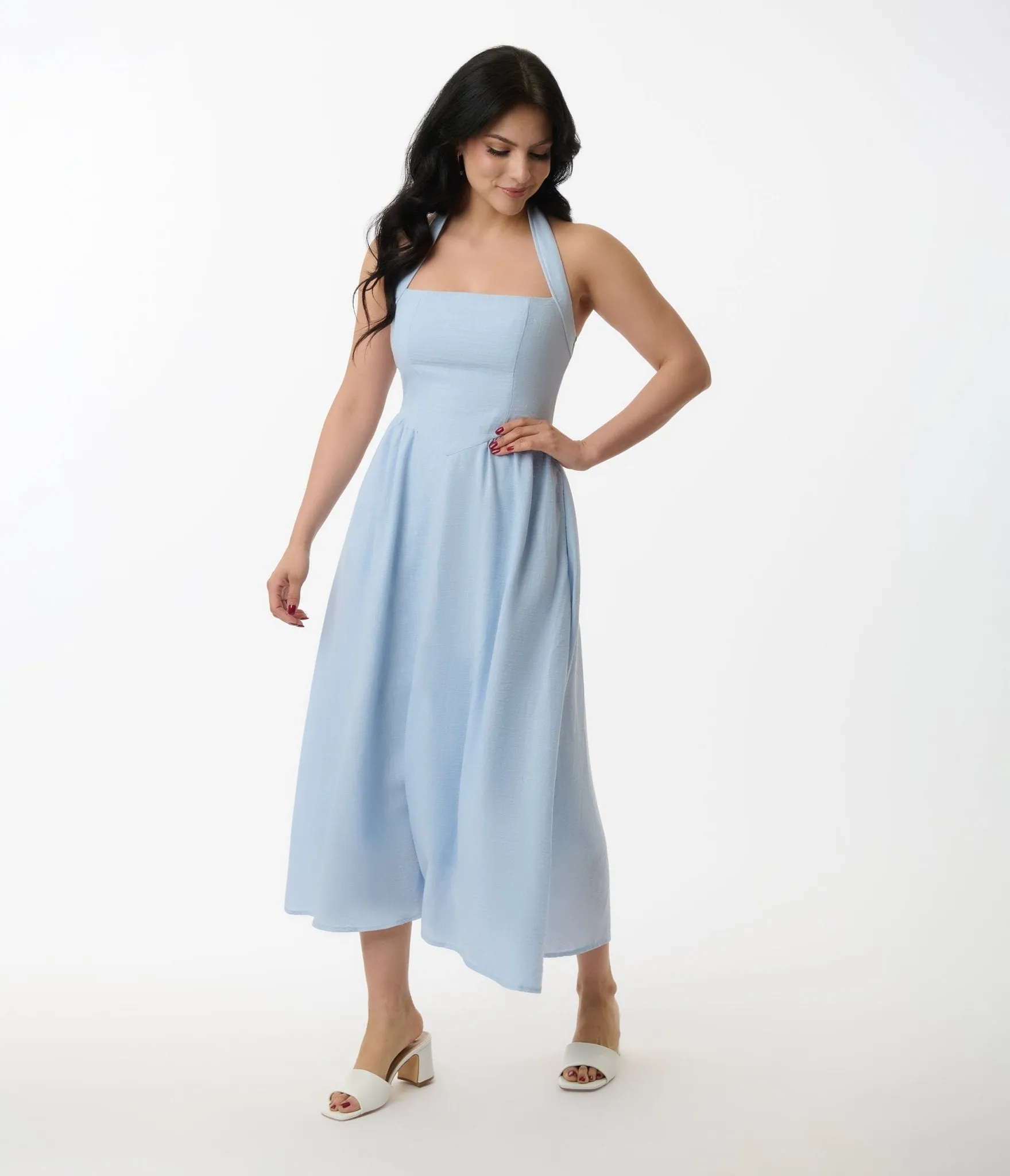 Light Blue Halter A-Line Midi Dress sold by Unique Vintage product image thumbnail 3
