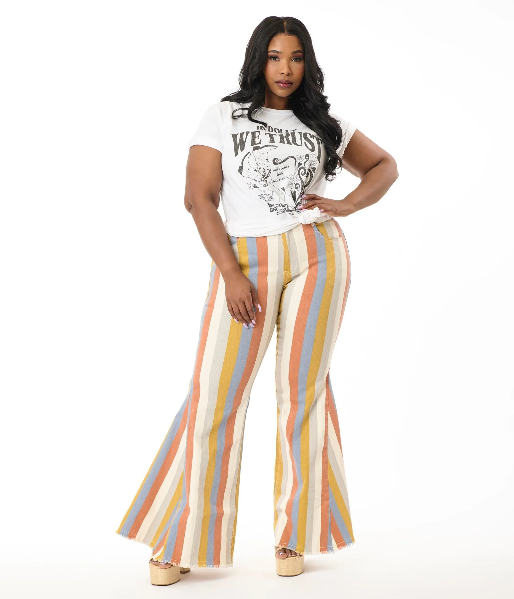 Plus Size Multicolor Striped Western Denim Bell Bottoms sold by Unique Vintage product image thumbnail 4