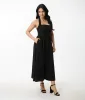 Solid Black Halter A-Line Midi Dress sold by Unique Vintage