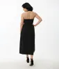 Solid Black Halter A-Line Midi Dress sold by Unique Vintage