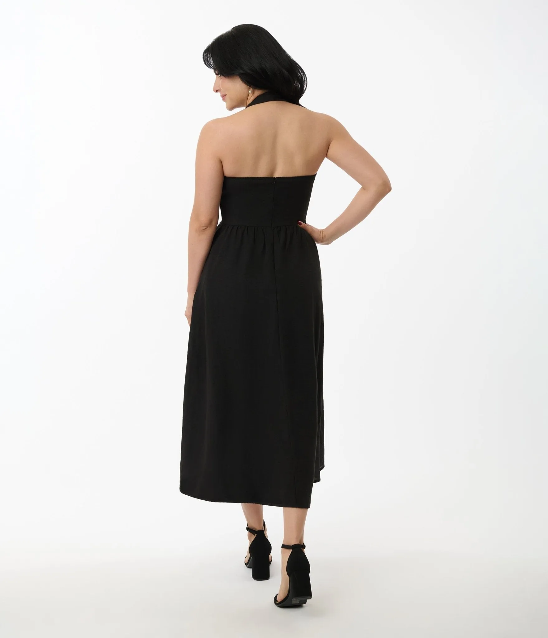 Solid Black Halter A-Line Midi Dress sold by Unique Vintage product image thumbnail 2