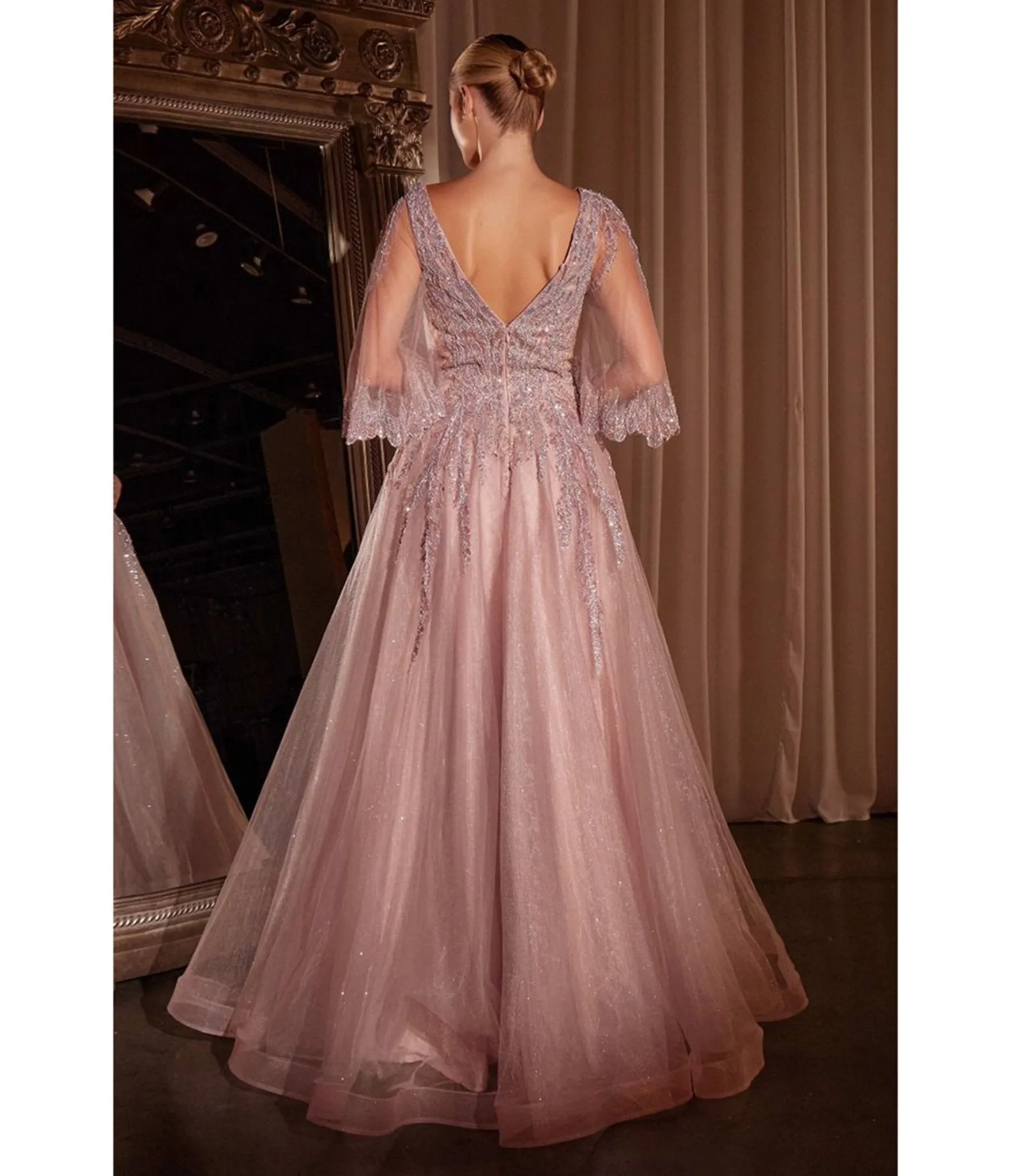 Ladivine By Cinderella Divine Mauve Applique Bell Sleeve A-line Prom Dress sold by Unique Vintage product image thumbnail 2
