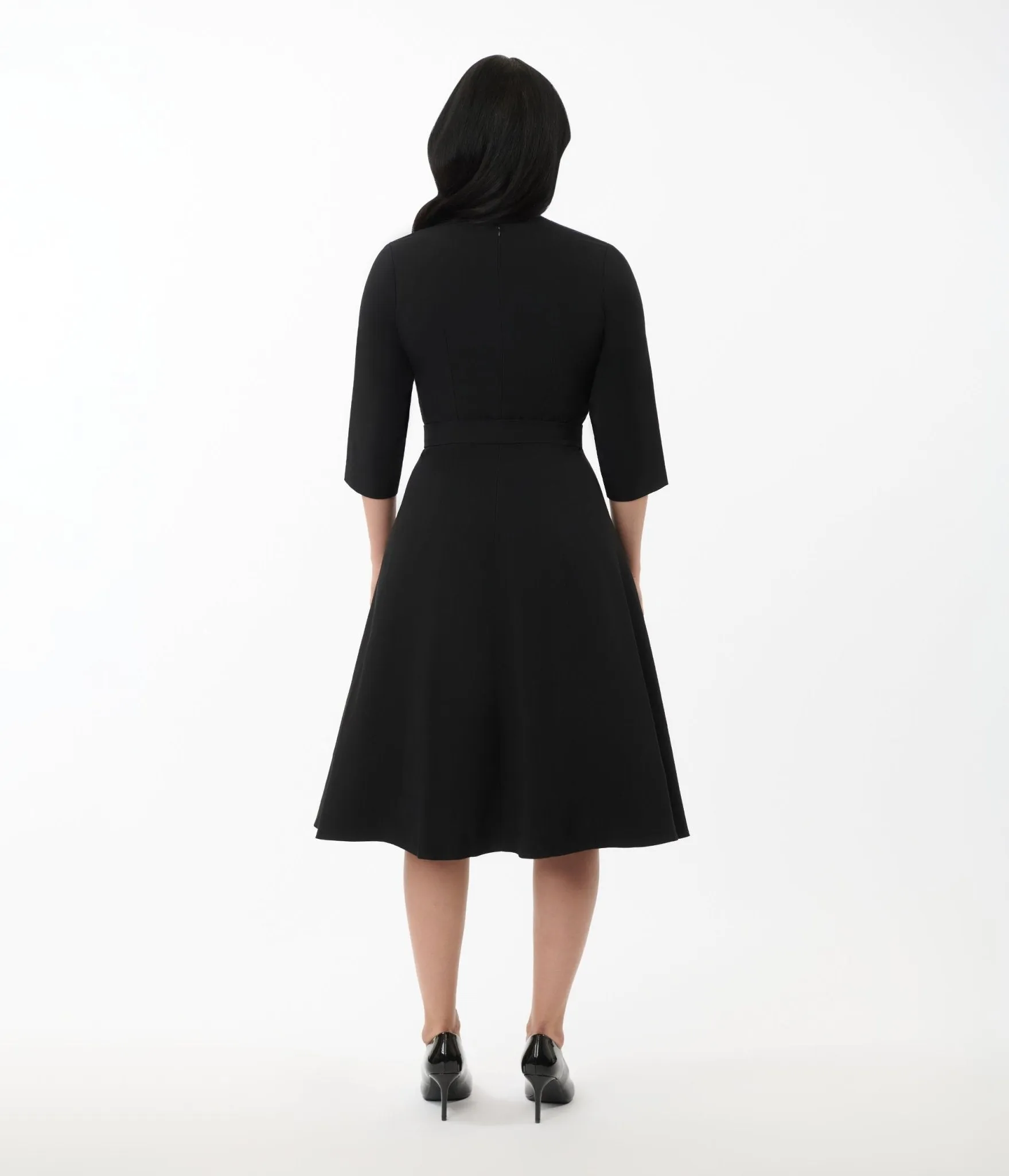 Heart My Closet 1950s Black Belted Willow Swing Dress sold by Unique Vintage product image thumbnail 3