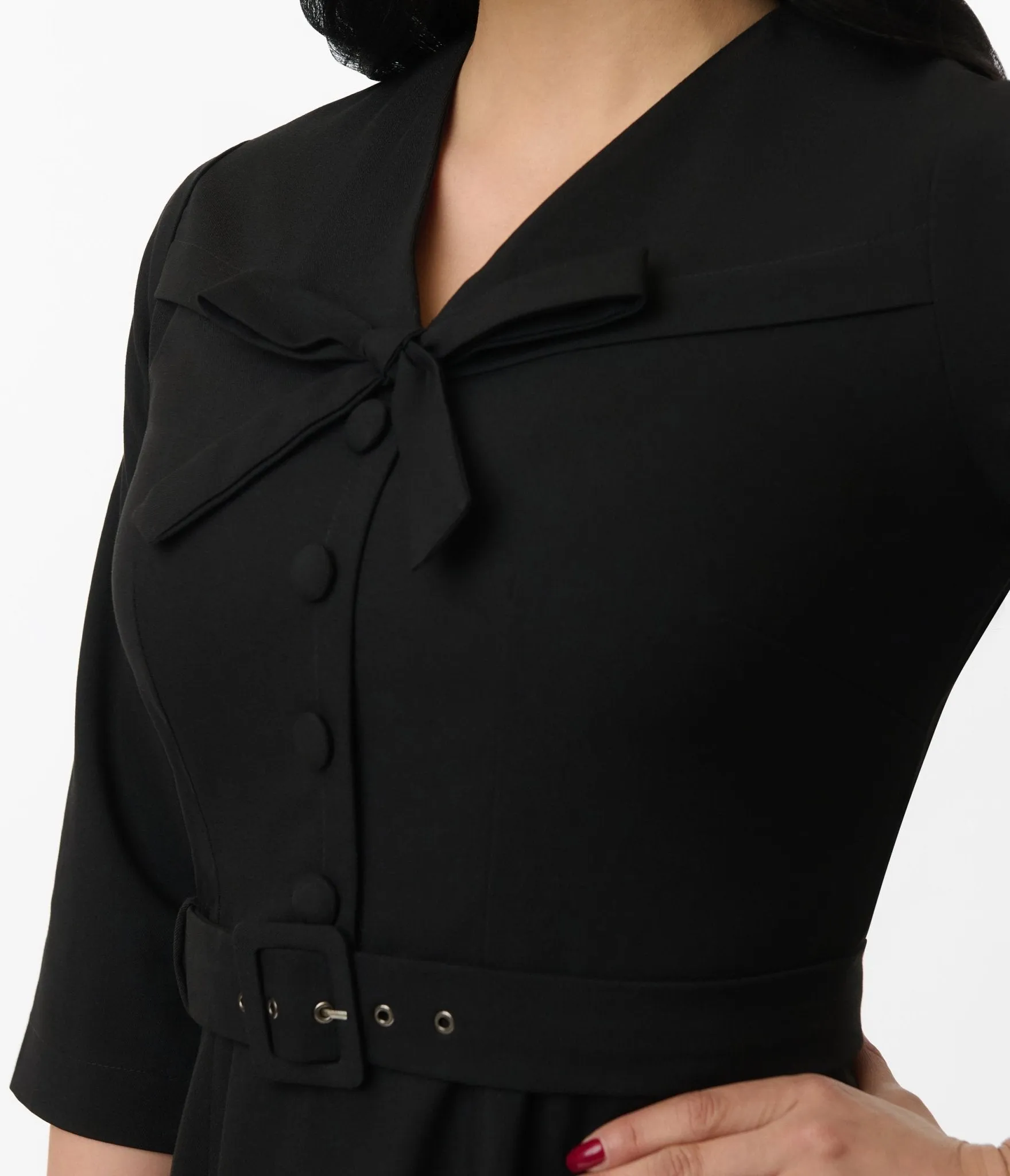 Heart My Closet 1950s Black Belted Willow Swing Dress sold by Unique Vintage product image thumbnail 2