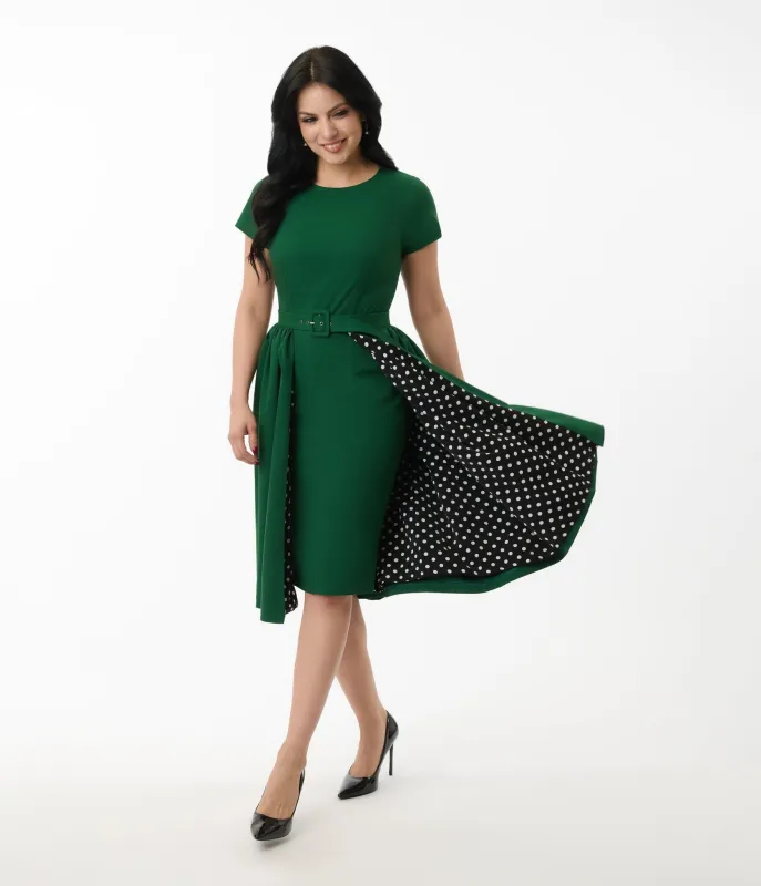 Heart My Closet Emerald Green & Polka Dot Skirt Wrap Pencil Dress sold by Unique Vintage