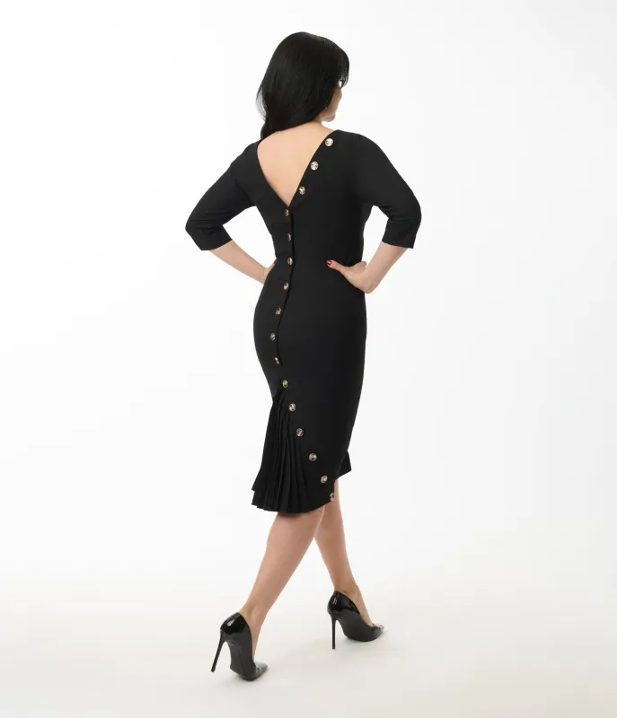 Heart My Closet Black Pleated Back Deborah Pencil Dress sold by Unique Vintage