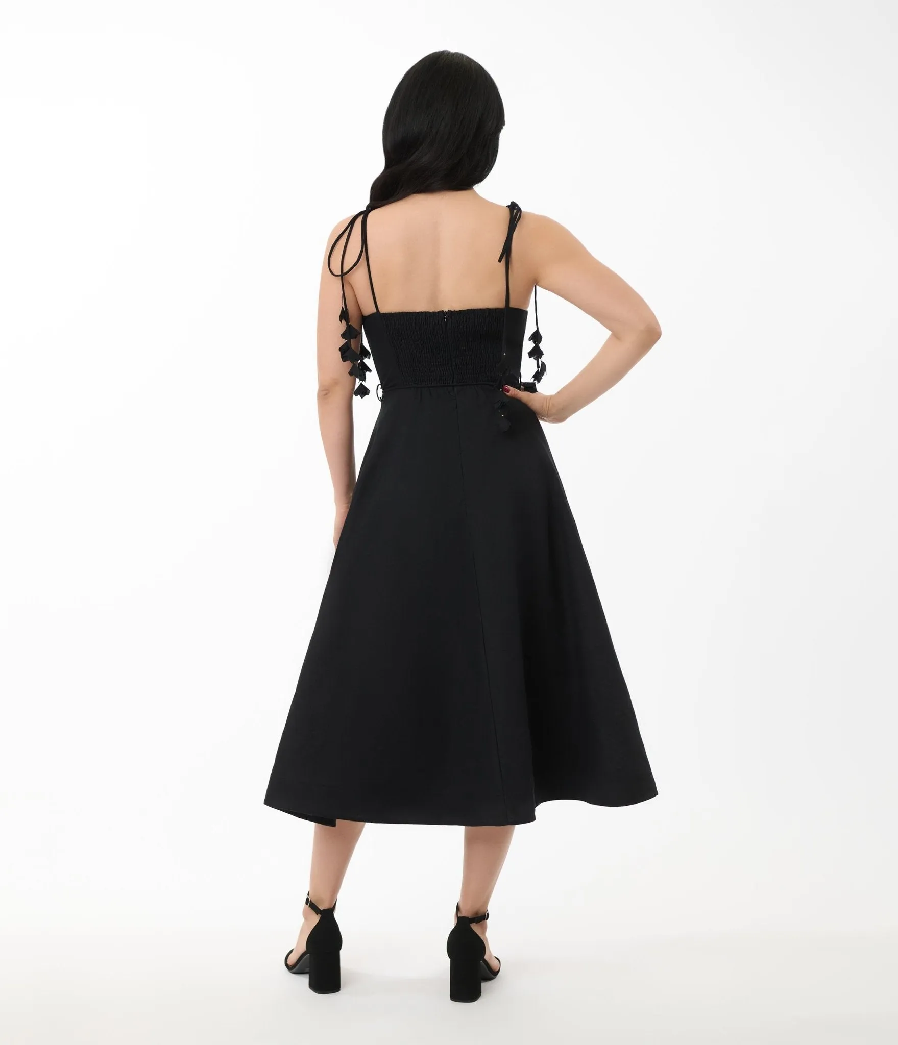 Black Bustier Shoulder Tie Midi Dress sold by Unique Vintage product image thumbnail 3