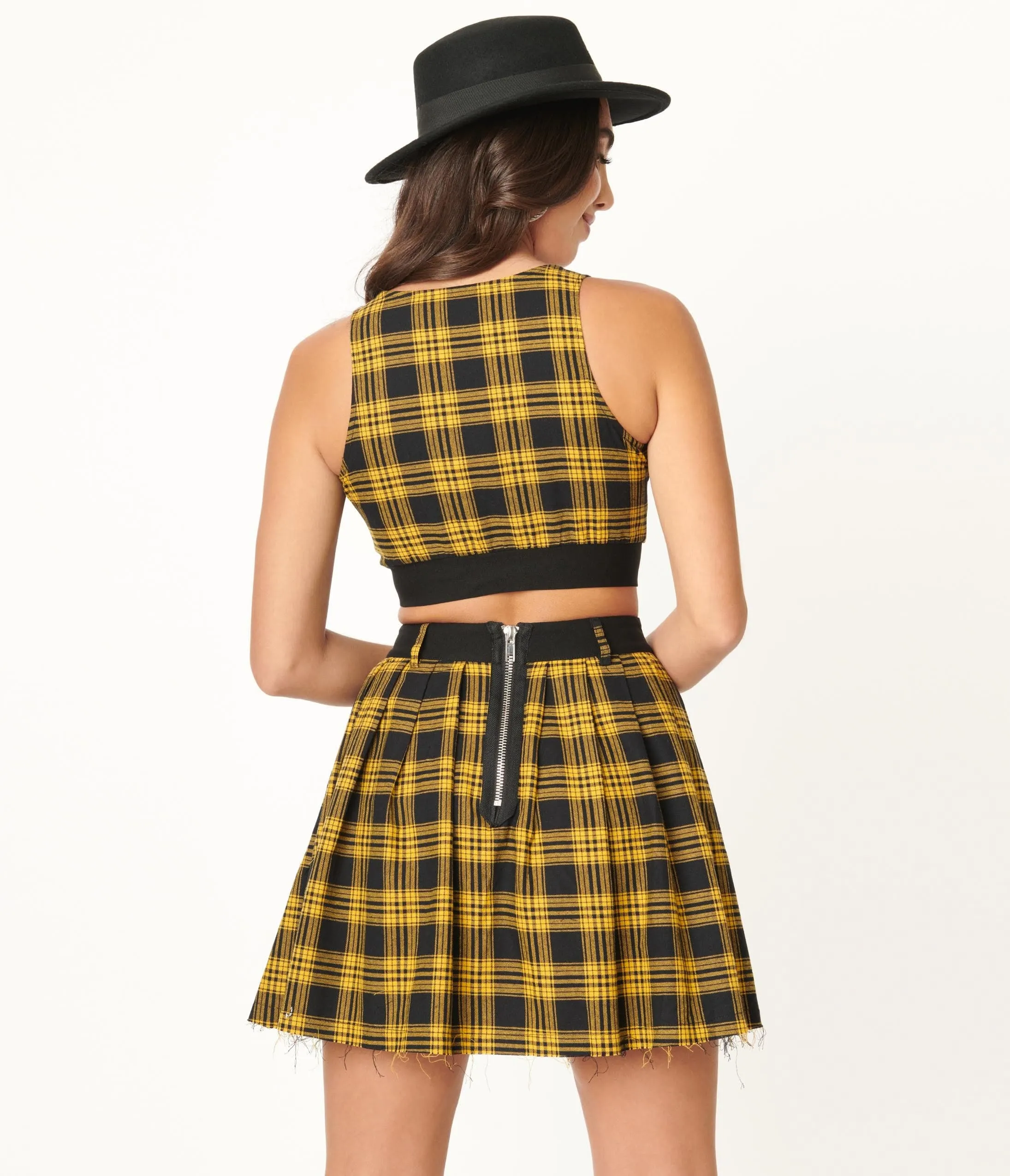 Yellow & Black Plaid Pleated Mini Skirt sold by Unique Vintage product image thumbnail 3