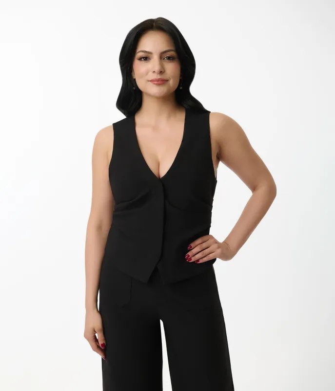 Black Ruched Tailored Vest sold by Unique Vintage