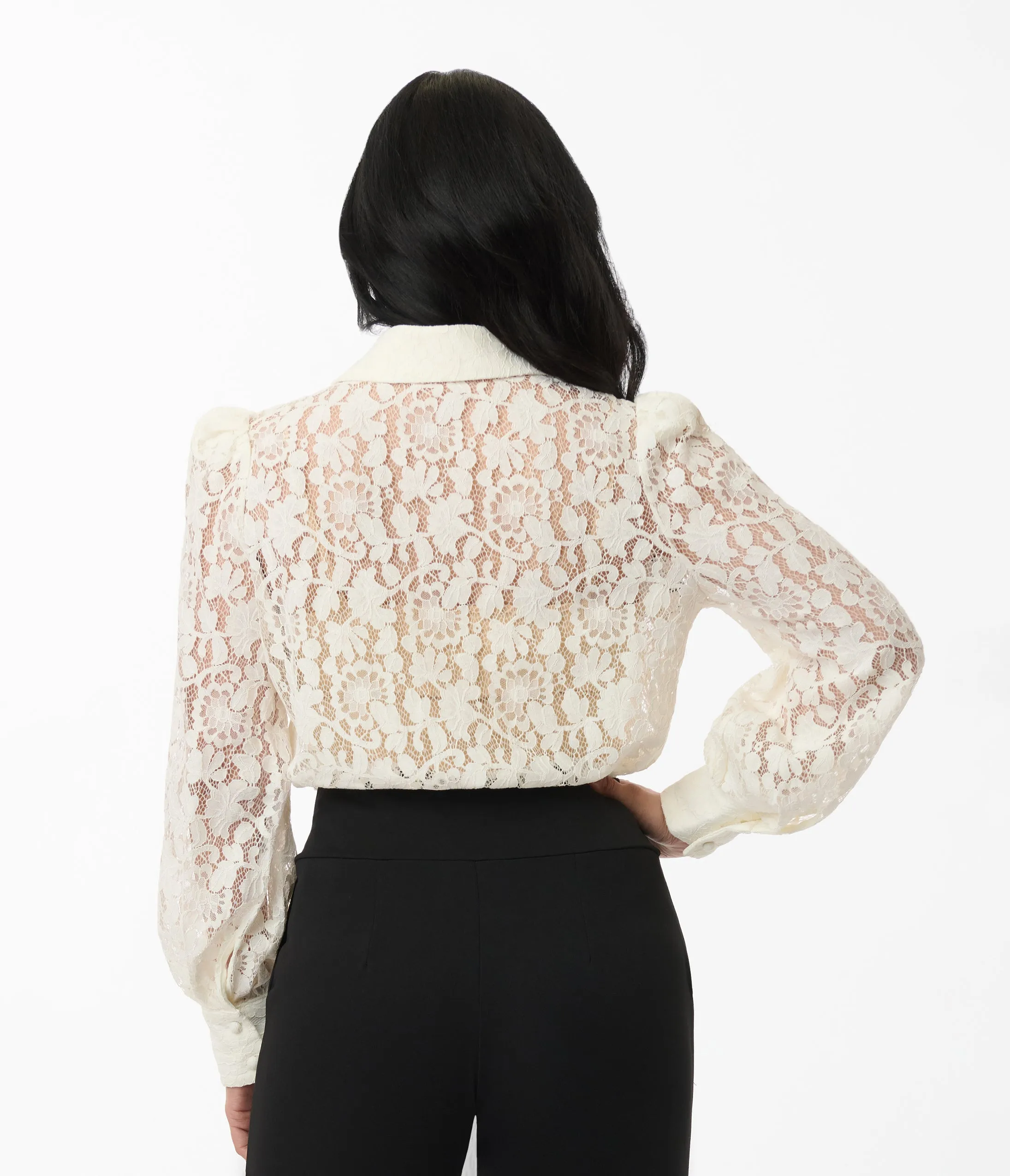 Cream Floral Lace Necktie Blouse sold by Unique Vintage product image thumbnail 3
