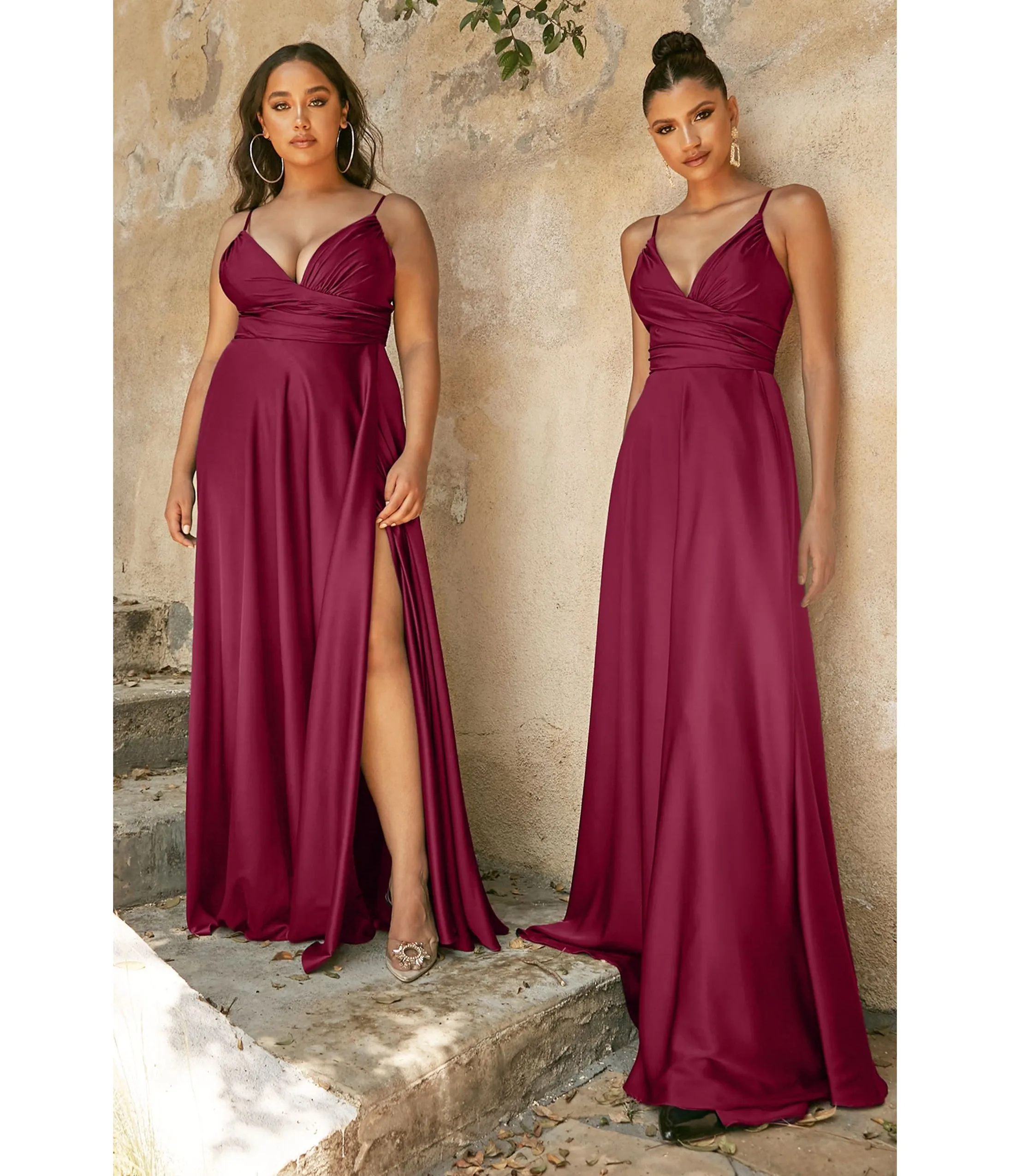 Ladivine by Cinderella Divine Burgundy Long Sweetheart Satin Prom Dress sold by Unique Vintage
