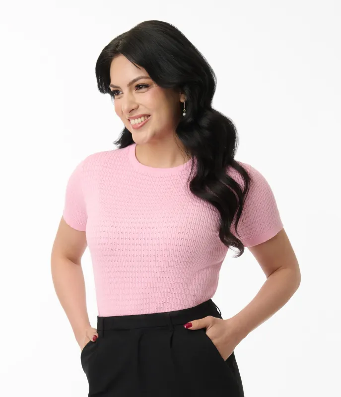 Light Pink Pointelle Knit Top sold by Unique Vintage