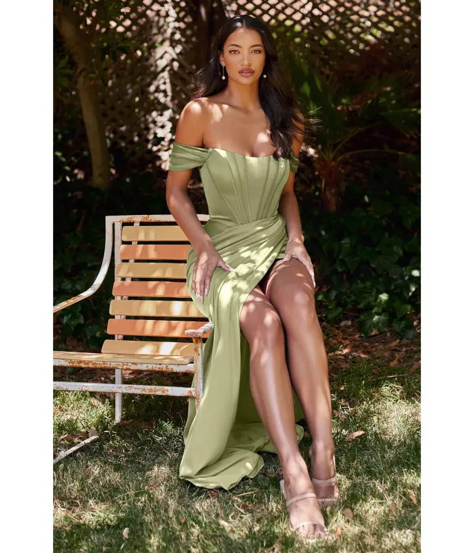 Ladivine by Cinderella Divine Sage Corset Satin Prom Dress sold by Unique Vintage