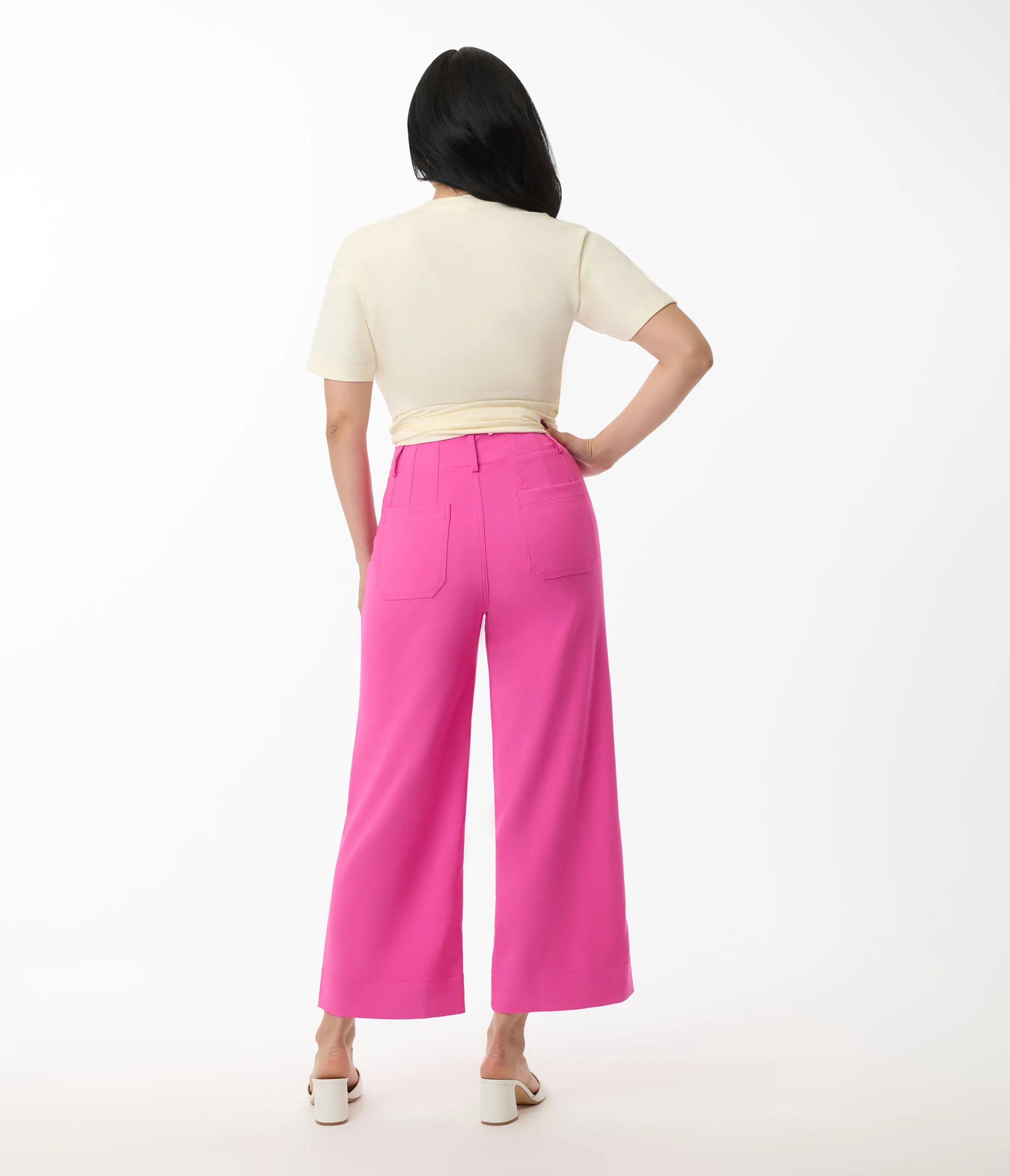 Hot Pink Cropped Wide Leg Colette Pants sold by Unique Vintage product image thumbnail 3