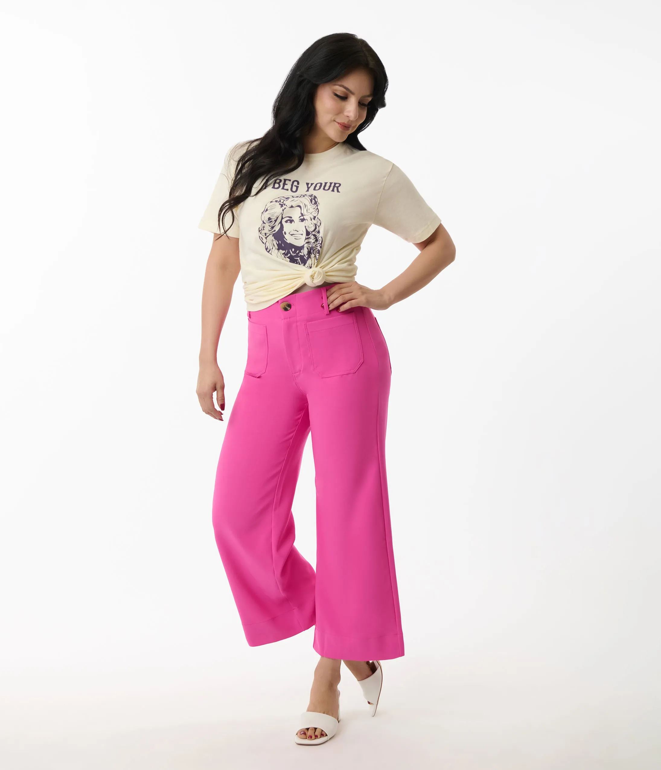 Hot Pink Cropped Wide Leg Colette Pants sold by Unique Vintage
