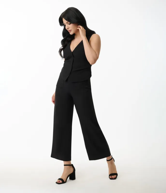 Black Cropped Wide Leg Colette Pants sold by Unique Vintage