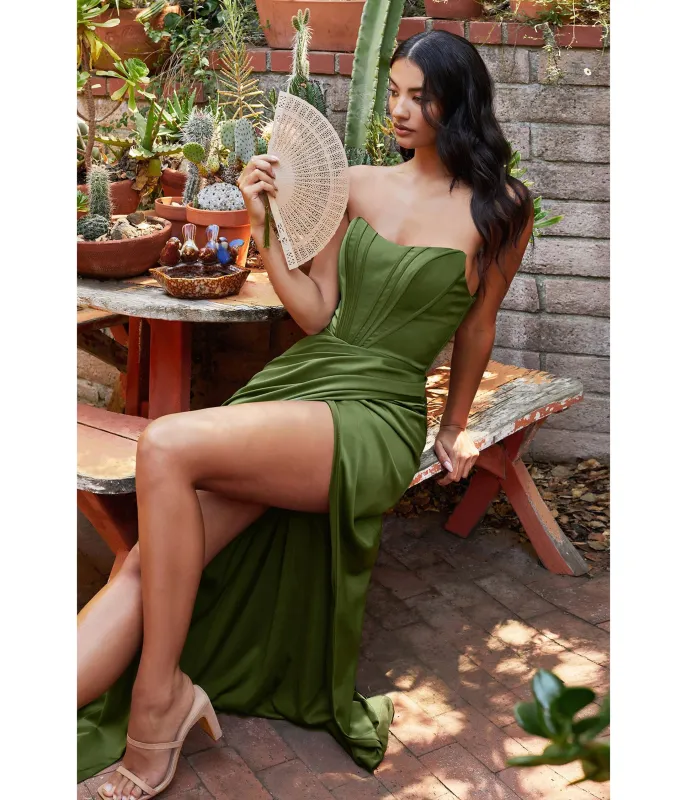 Ladivine by Cinderella Divine Olive Corset Satin Prom Dress sold by Unique Vintage