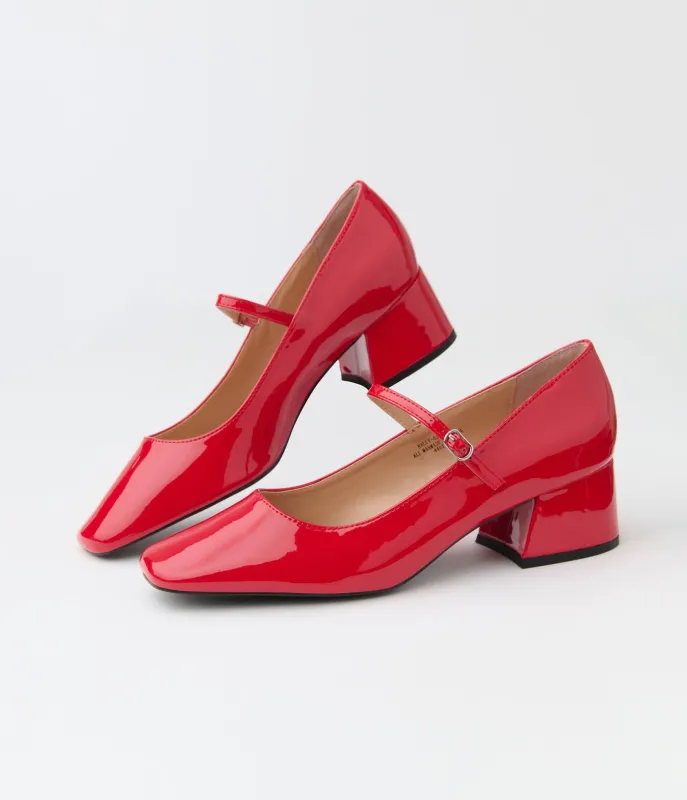 Red Patent Leatherette Mary Jane Heels sold by Unique Vintage