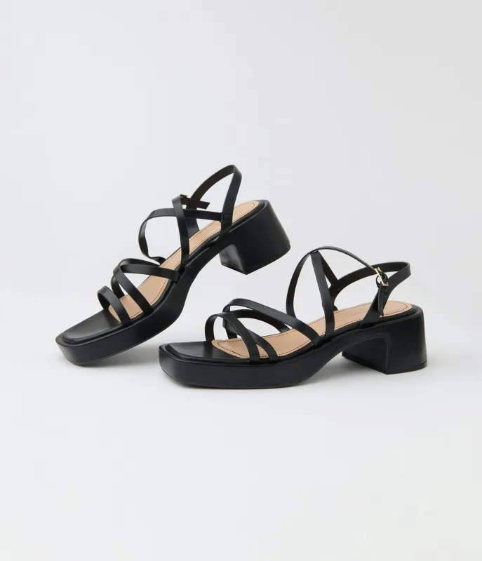 Black Leatherette Criss Cross Sandal Platforms sold by Unique Vintage